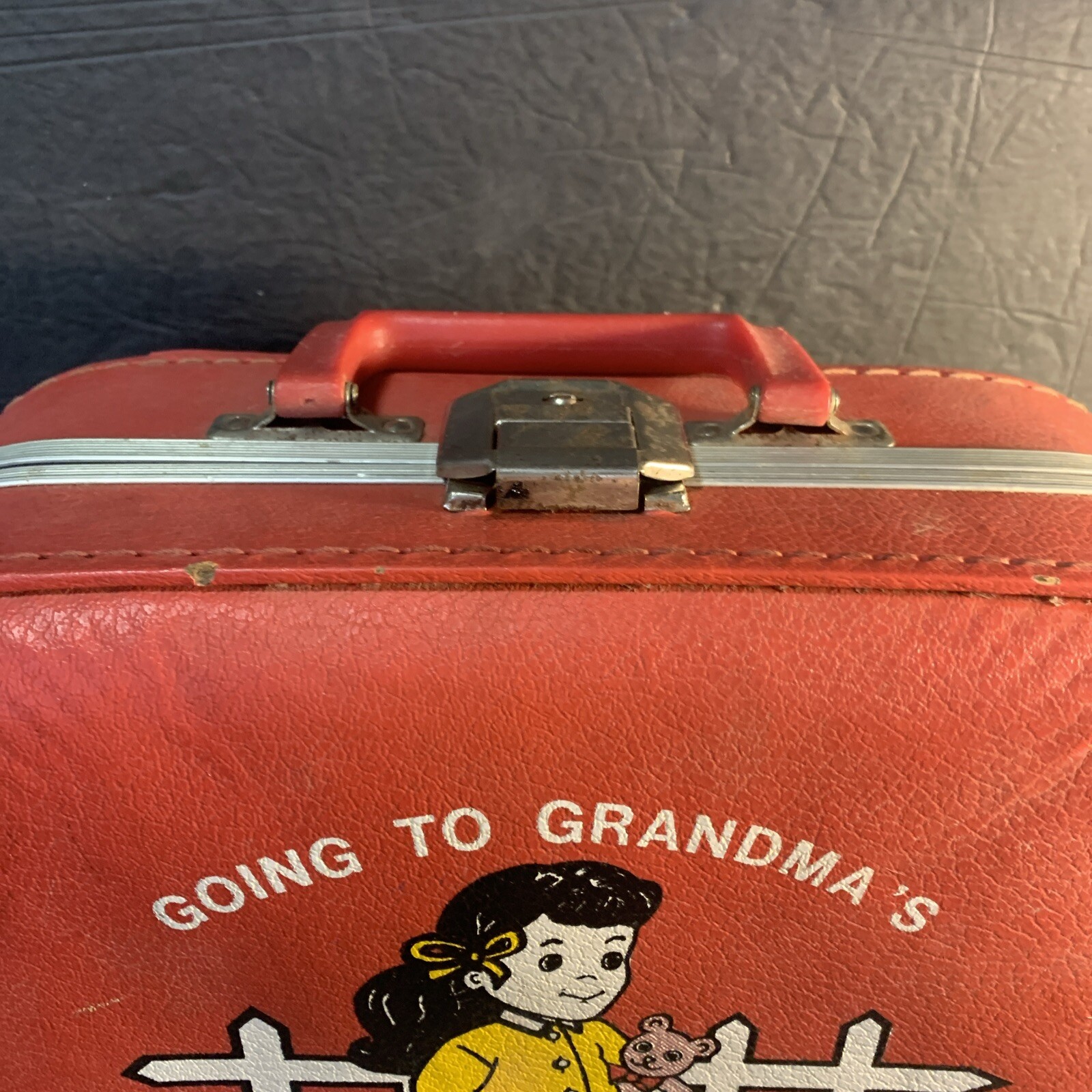 Vintage 50s 60s Suitcase Trojan Luggage Company Retro Kids Going to Grandmas Red