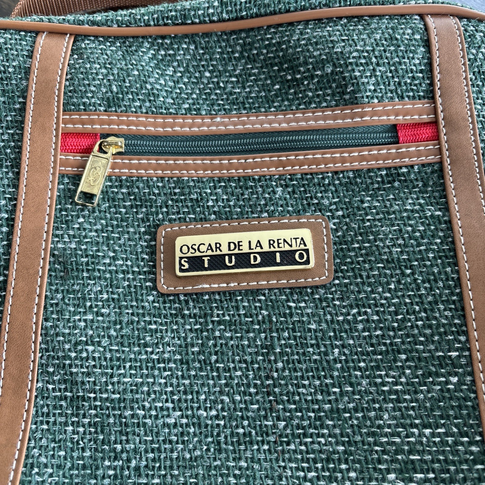 Vintage Oscar De La Renta Tweed Flight Bag Green, Adjustable Strap NWT