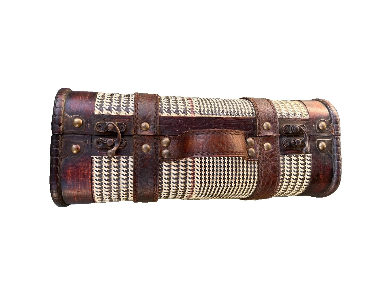 Vintage-Inspired Hard Decorative Suitcase Trunk Wood Faux Leather 12×7 1/2×5