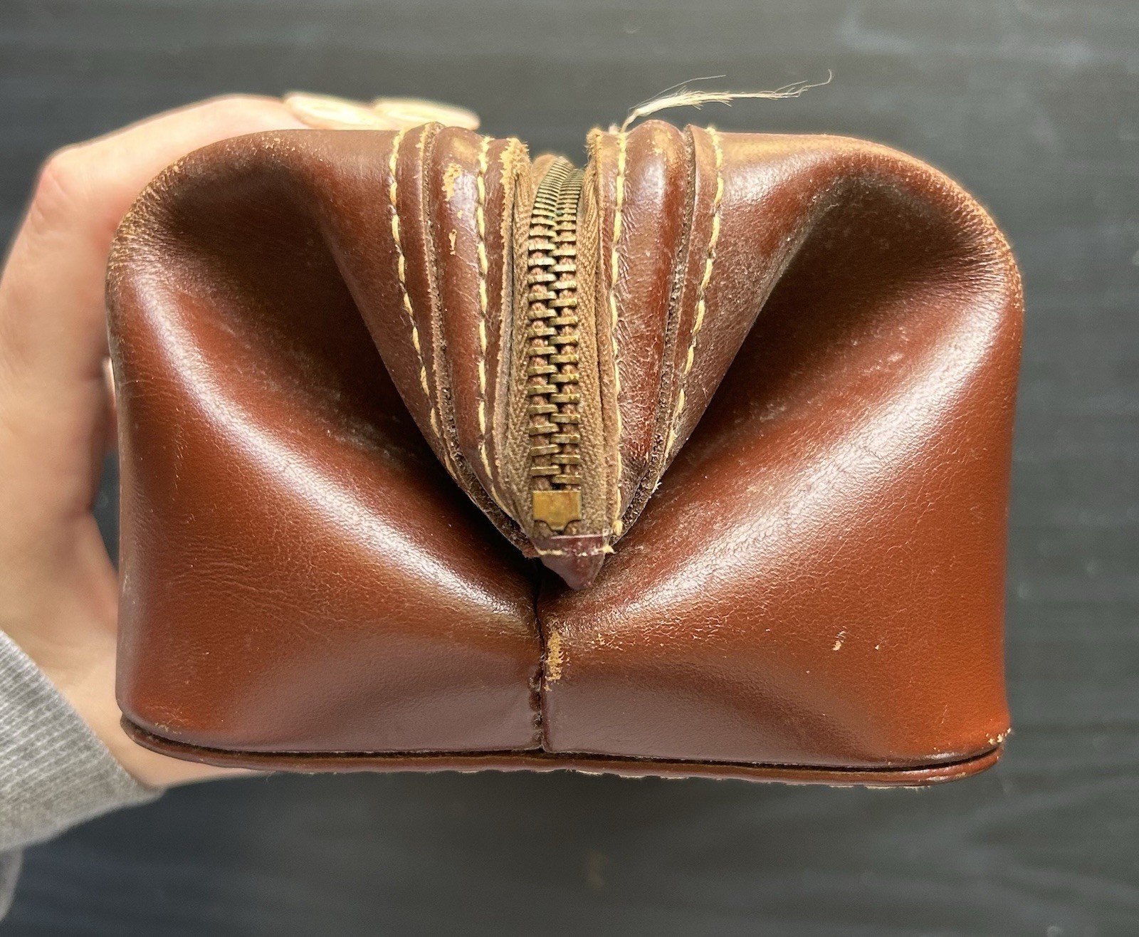 Vintage Cowhide Men’s Toiletry/Shave Bag Needs Work See Photos