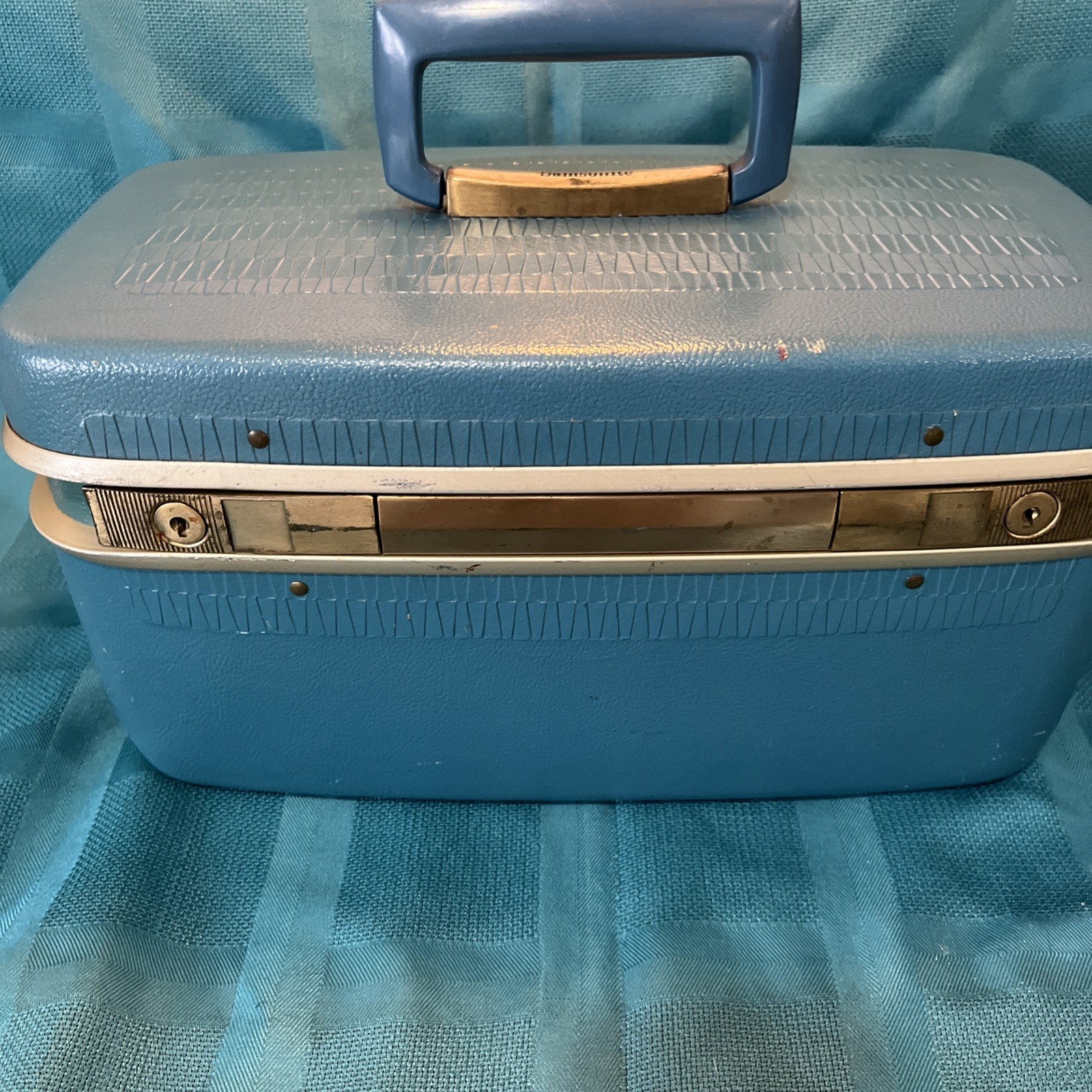 Vintage Blue Samsonite Royal Traveler Vanity Suitcase Travel Case Make- Up Box