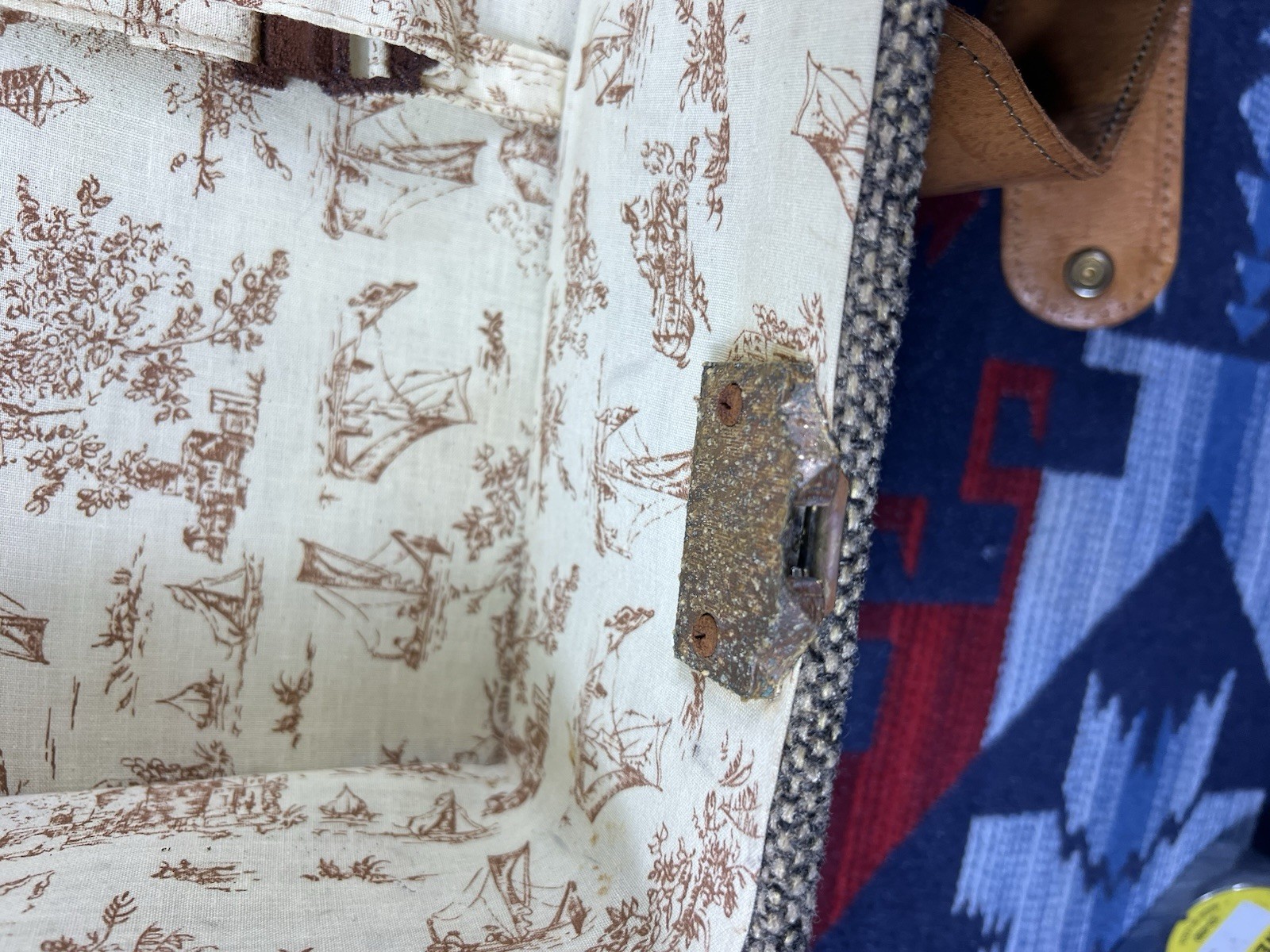 Vtg Hartmann Luggage Tweed Leather Suitcase Belting Strap Combination Brown USA