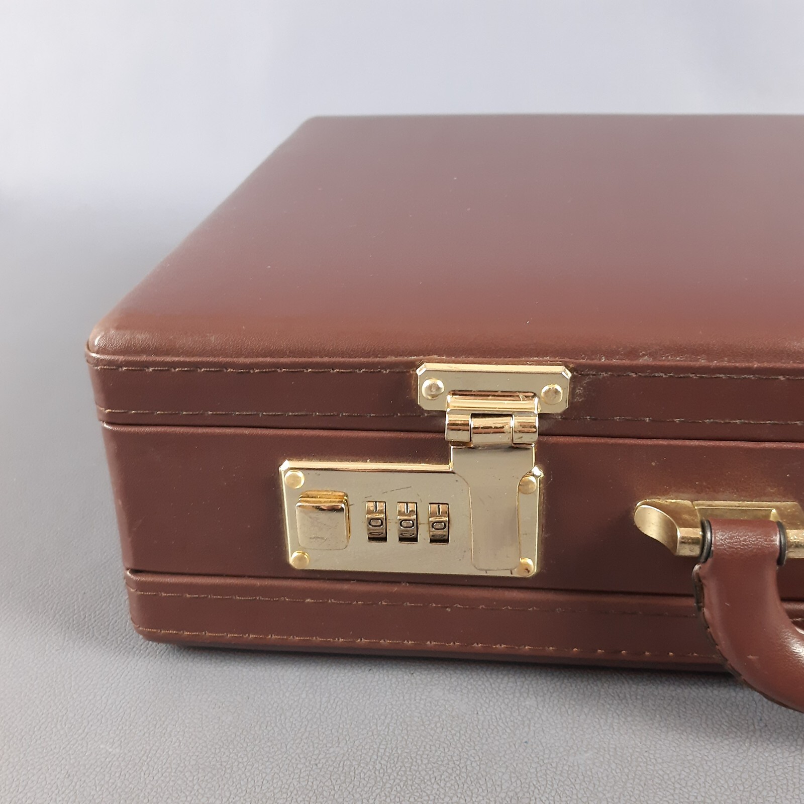 Brown Brass Leather Suitcase Double Closure Work Code 24 Hour Vintage