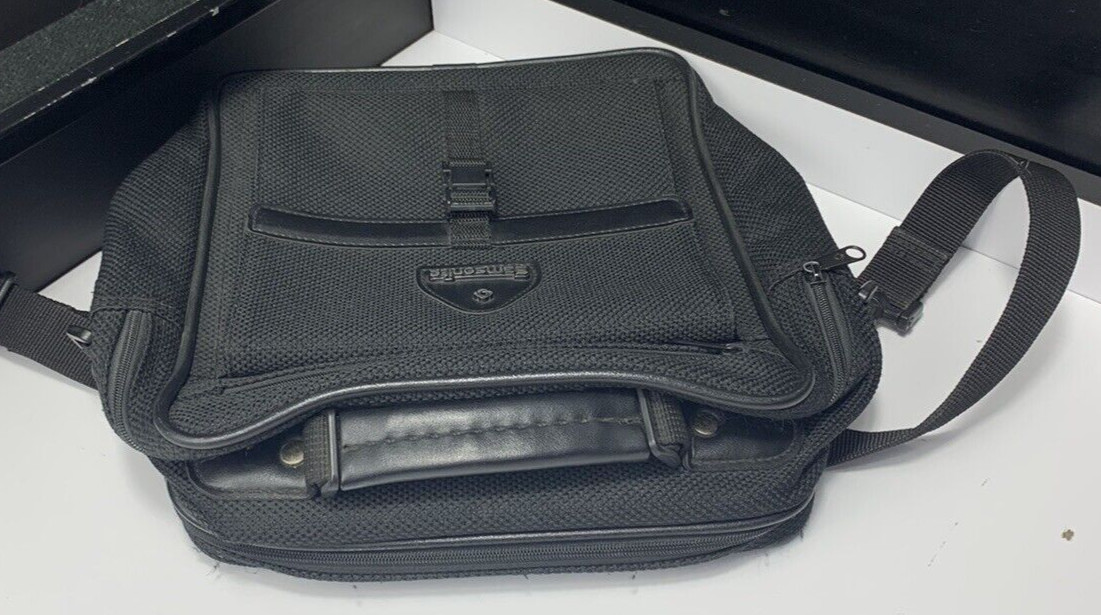 Vintage Samsonite Tweed Luggage Black Shoulder Messenger Bag 12 x 12 (Black)