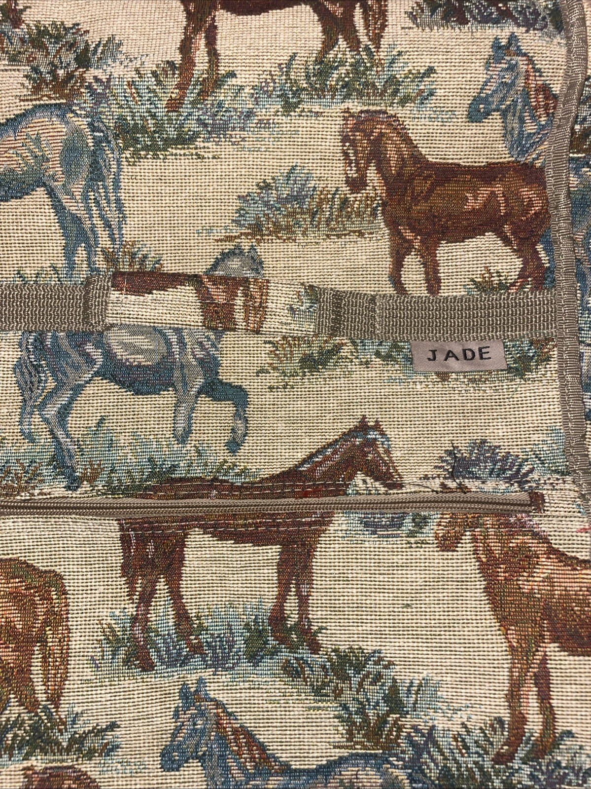 Vtg Jade Tapestry Horses Travel bag Tote w/ Foldable Collapsible wheels