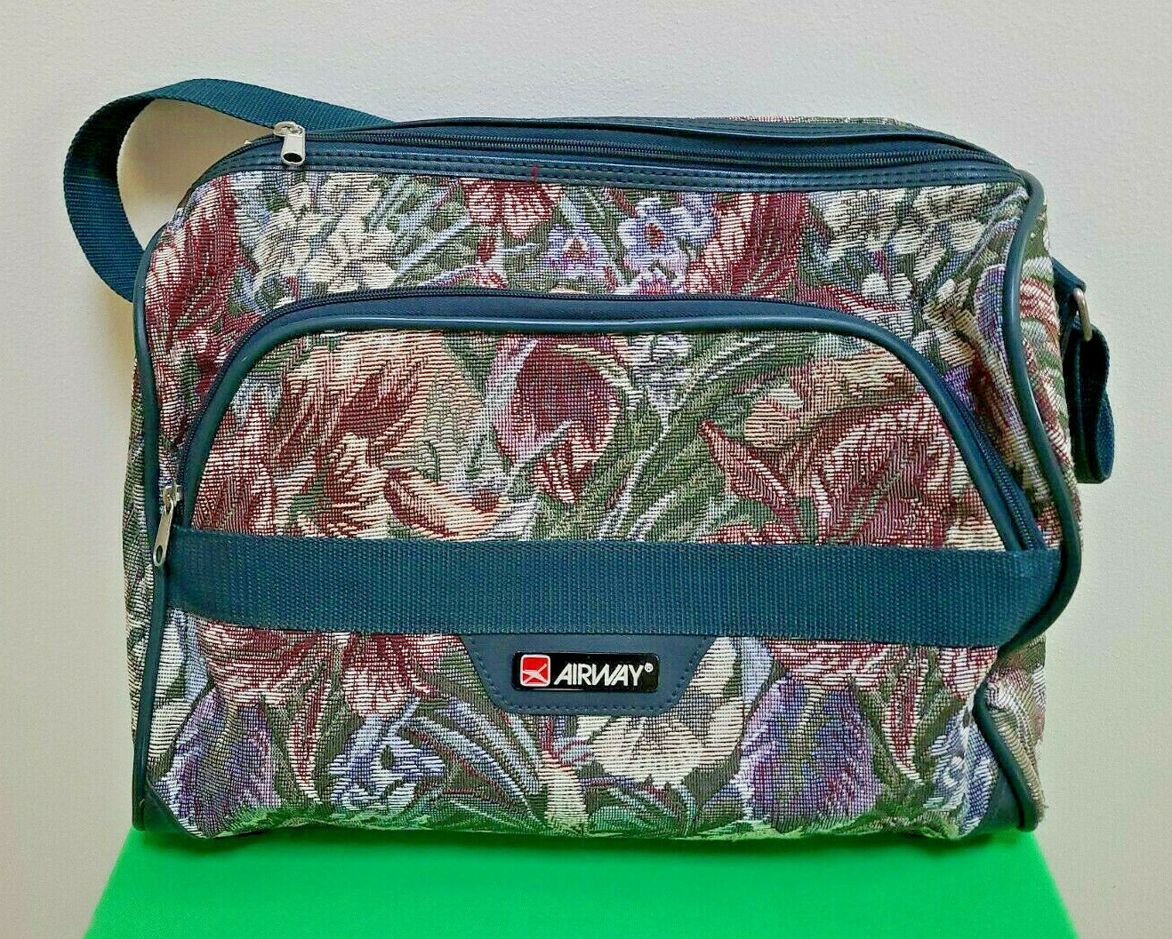 Vintage “Airway” Carry On Travel Bag Tote Floral Light Brown, Leather 7″x11″x16″