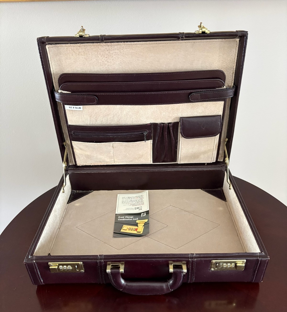 4x13x18″ Padded Leather Burgundy Combination Briefcase Vintage Nice Handle ++++
