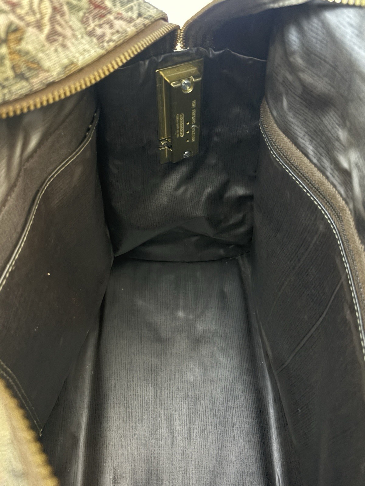Vintage French Luggage Company Floral Travel Overnight Bag Tapestry Suede