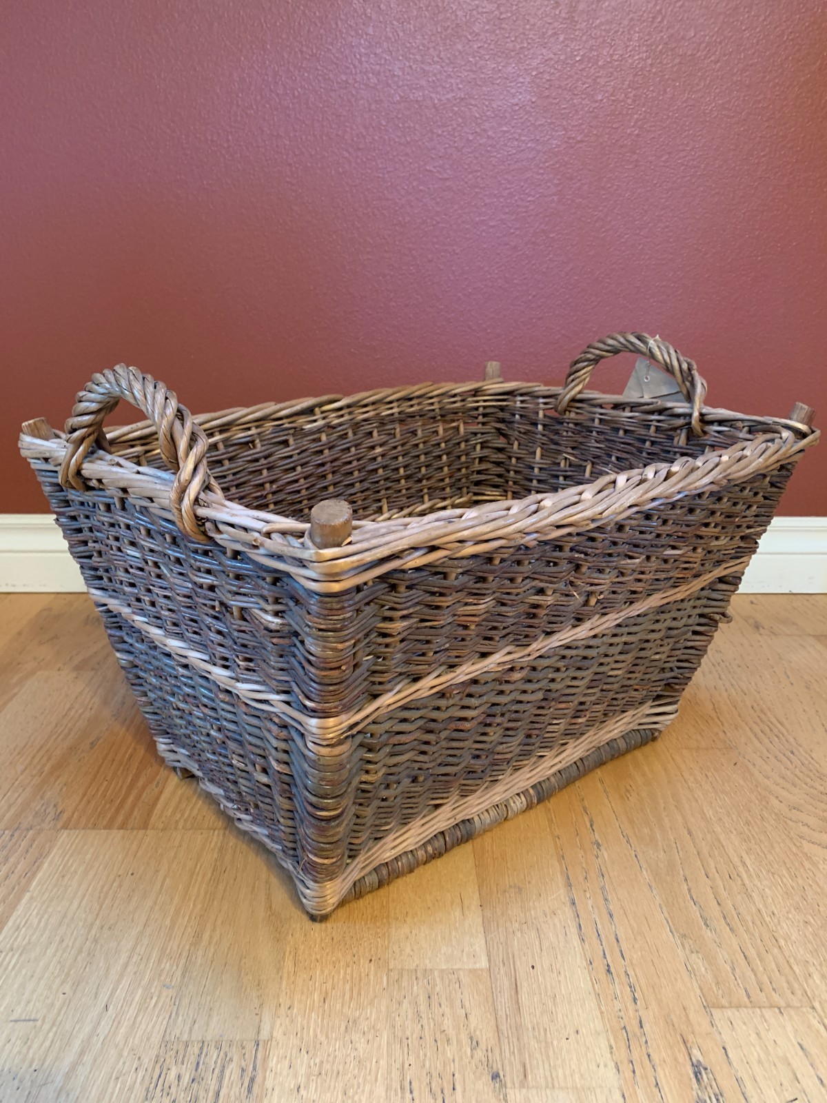 Vintage Woven Basket w/ Original Deutsche Reichsbahn Luggage Tag Karl‑Marx‑Stadt