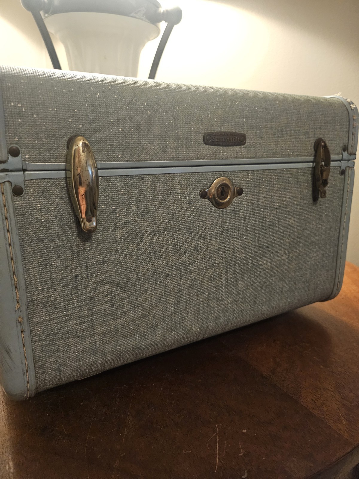 VTG 1950s Samsonite Streamlite Train Case Blue Cosmetics Travel w/2 KEYS & TRAY
