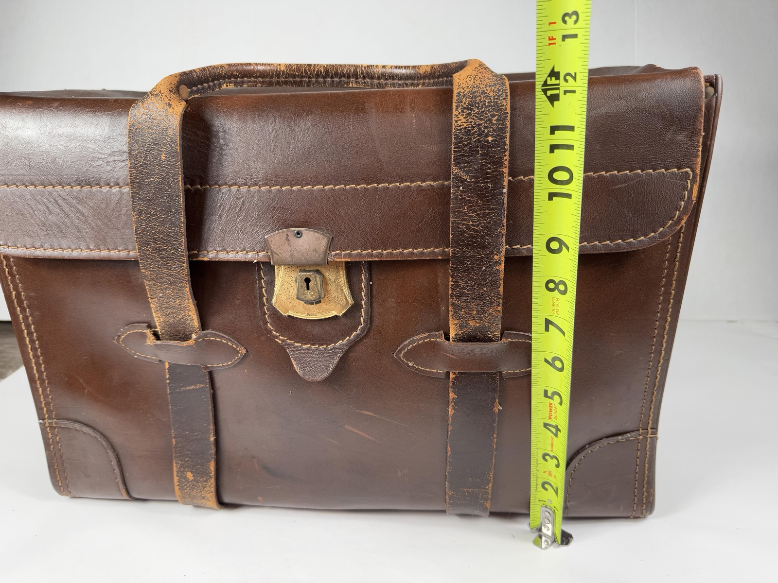Vintage Brown Leather Doctor Bag Briefcase Top Handle Brass Lock Luggage