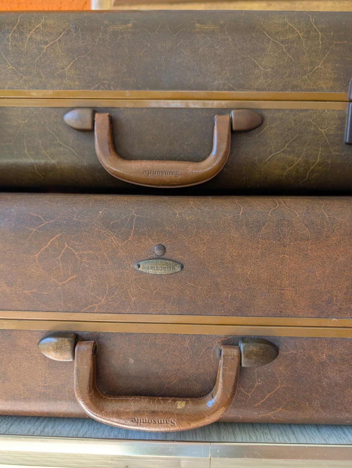 Vintage Samsonite Shwayder Bros Brown Luggage Set 1940s 50s Hanging Fixture Pan