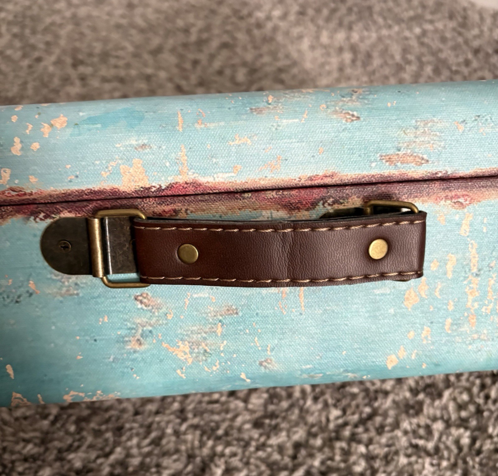 Vintage Look Suitcase with Travel Stickers Rustic Decor W/leather Studded Straps
