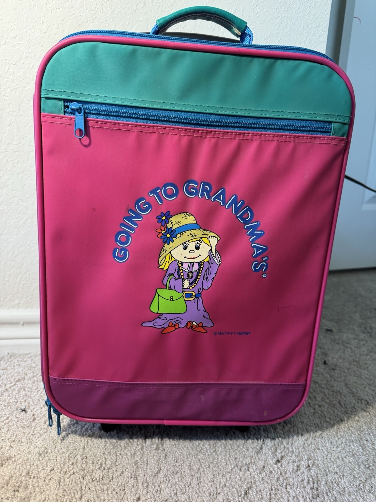 Mercury Luggage Vintage Going To Grandmas Rolling Suitcase Carry On Set RARE