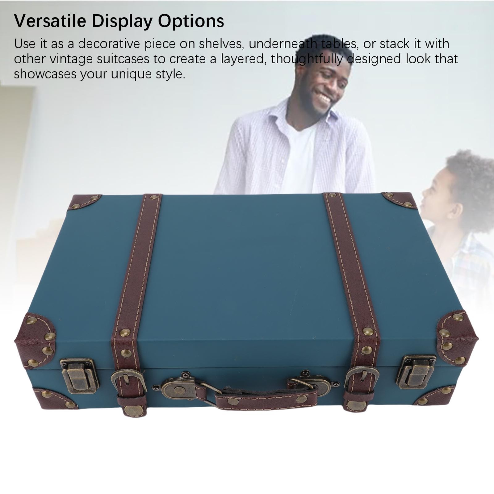 Vintage Suitcase Industrial Style Composite Wood PU Leather Storage Trunk For St