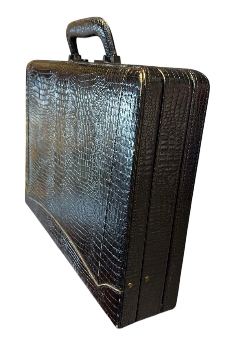 Vintage Expandable Mock Croc Faux Crocodile Leather Briefcase Presto Lock