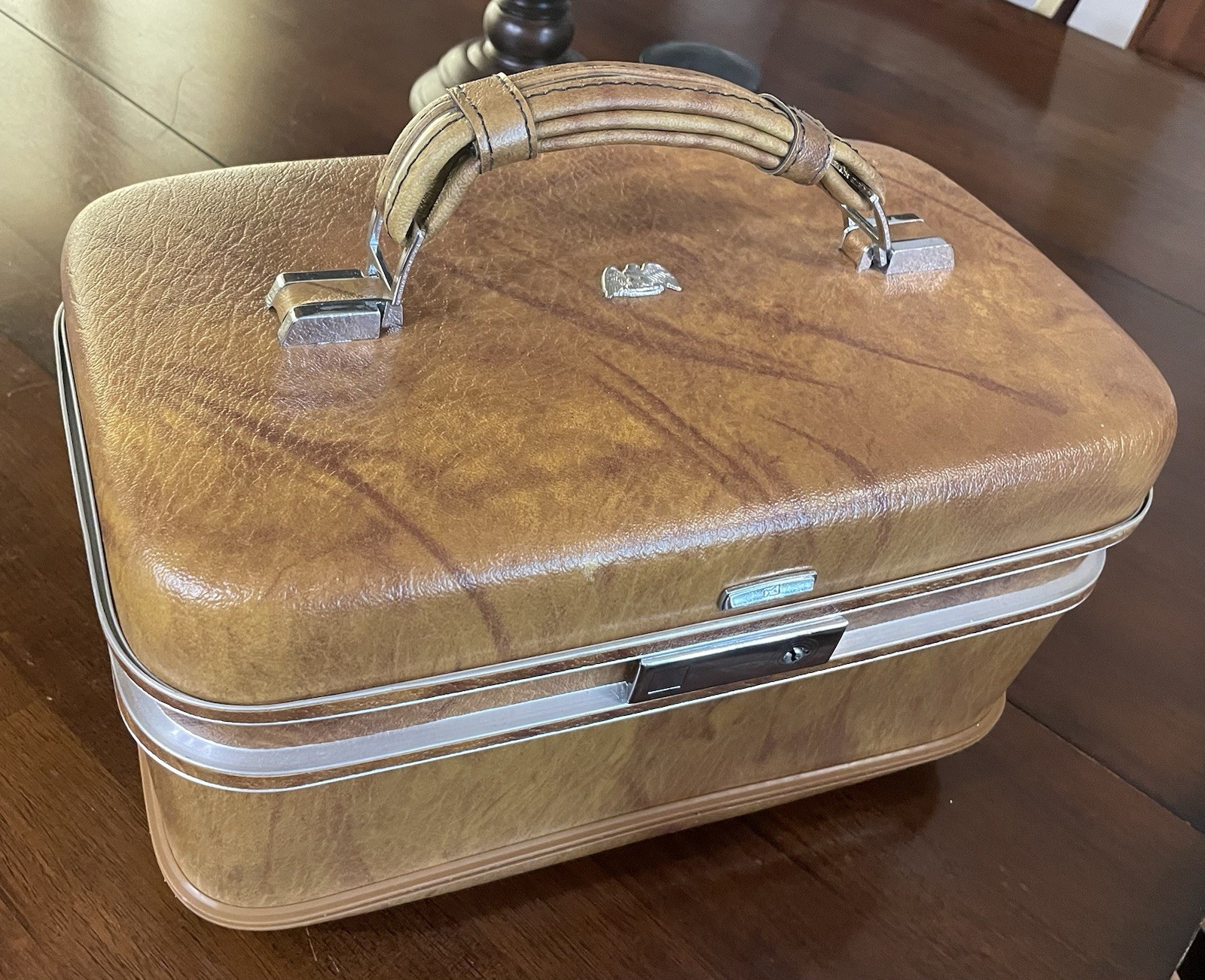 Vintage Airway Travel Case & Women’s Cosmetic Handbag Brown Leatherette 1960’s