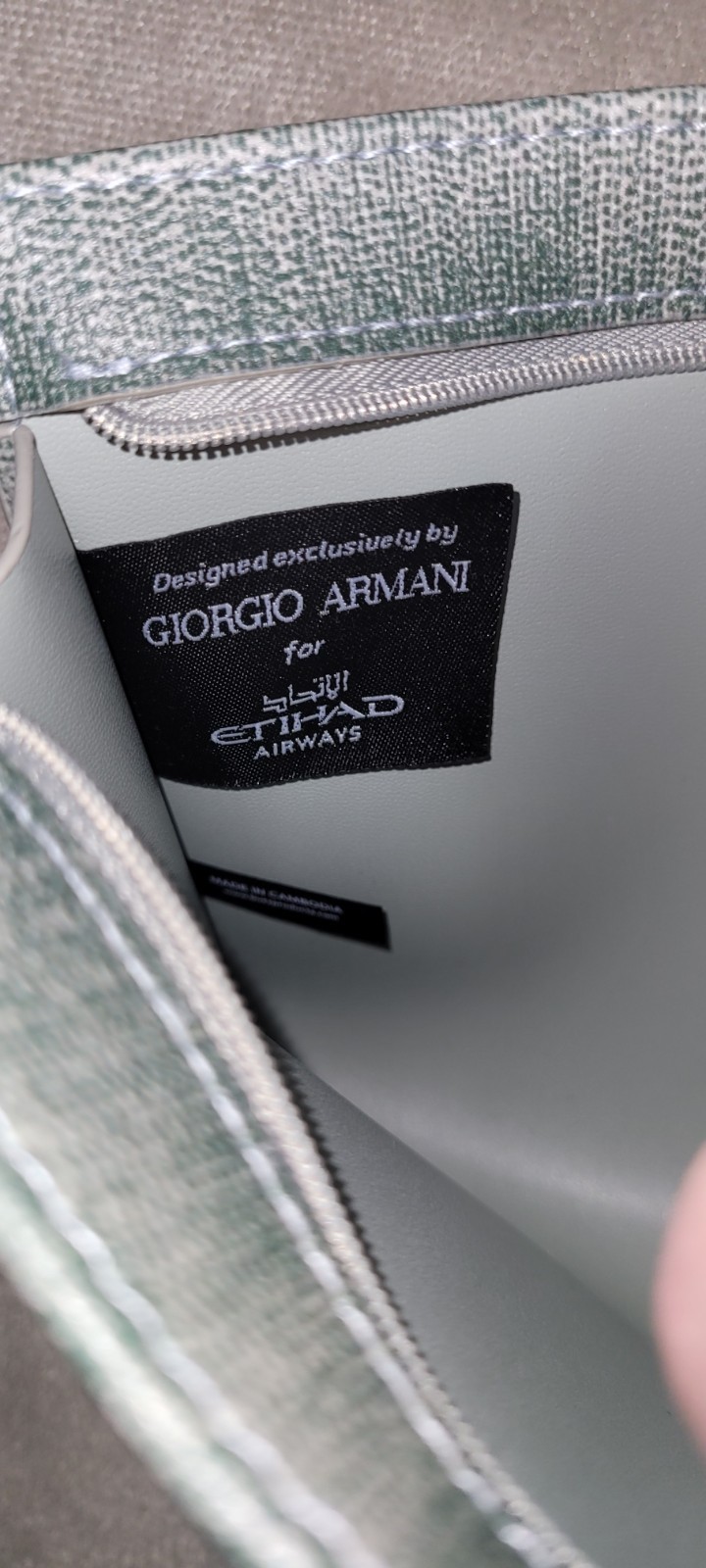 Giorgio Armani x Etihad Airways Luxury Amenity Bag – Sage Green Textured Clutch