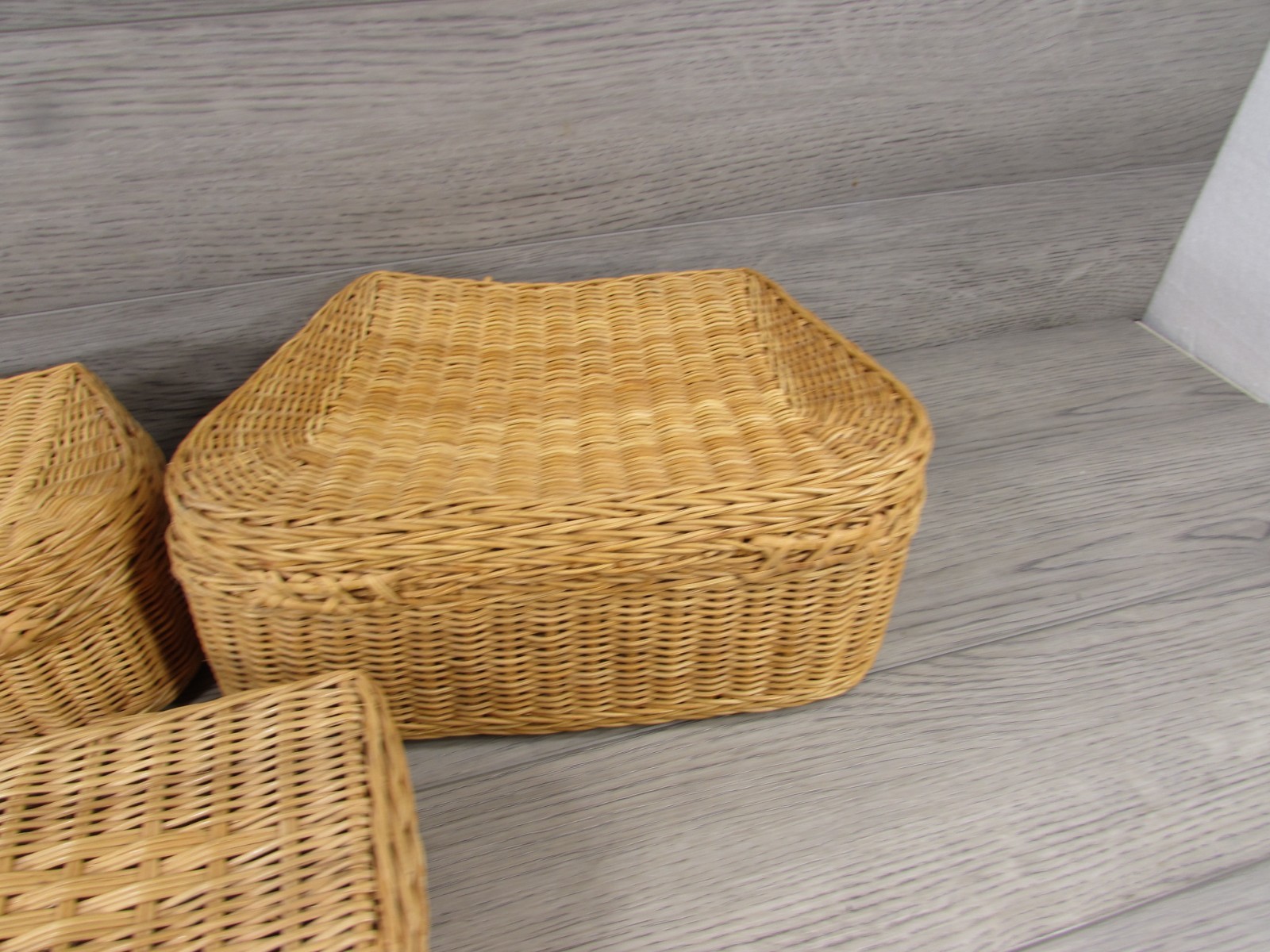 Vintage Woven Rattan Wicker Carrying Cases Suitcases Boho Chic Decor Set of 3