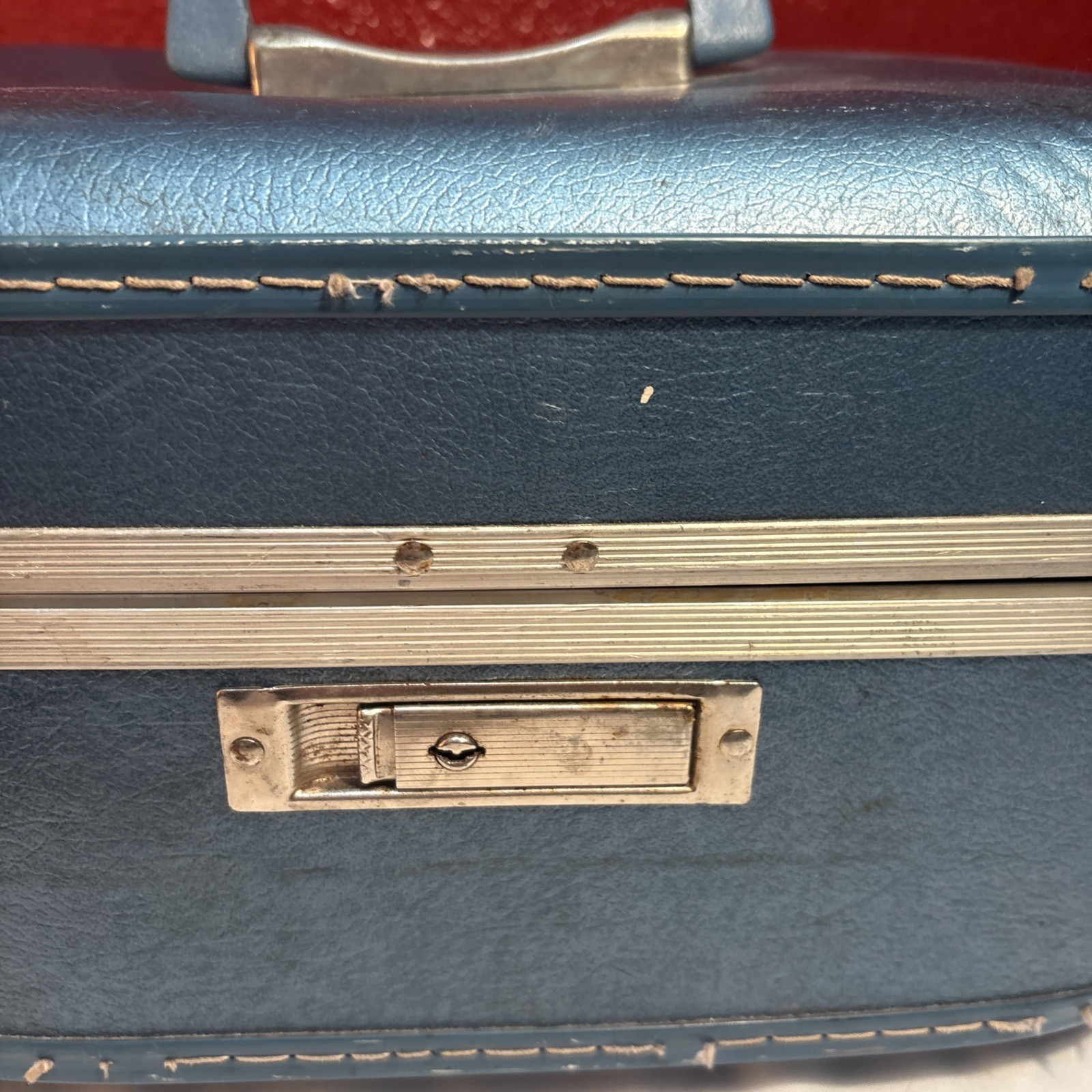 Vintage Toilertry Suitcase Travel Bag Luggage Blue Canvas