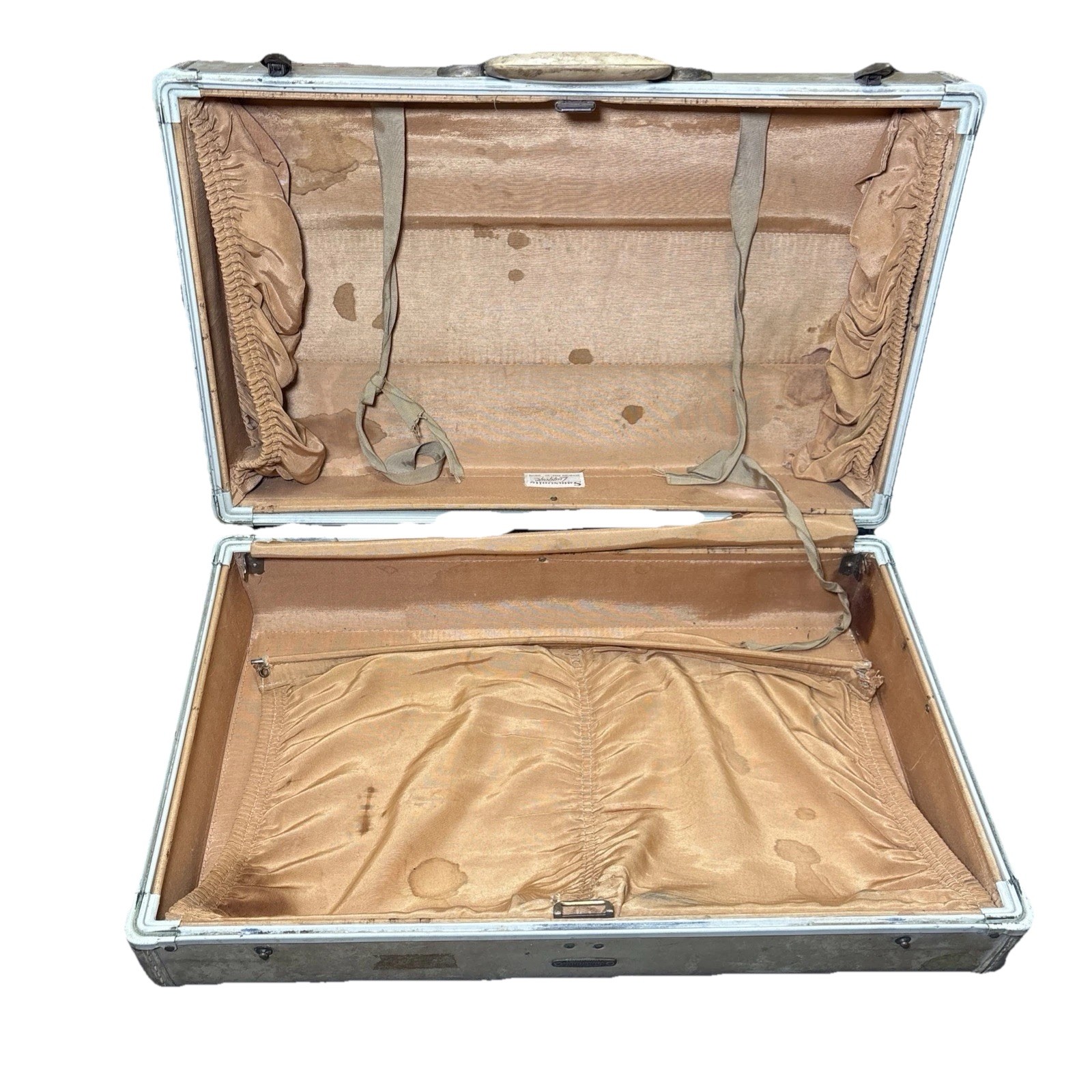 Vintage 1950s Samsonite Schwayder Brothers Marble Cream Hard Suitcase Luggage
