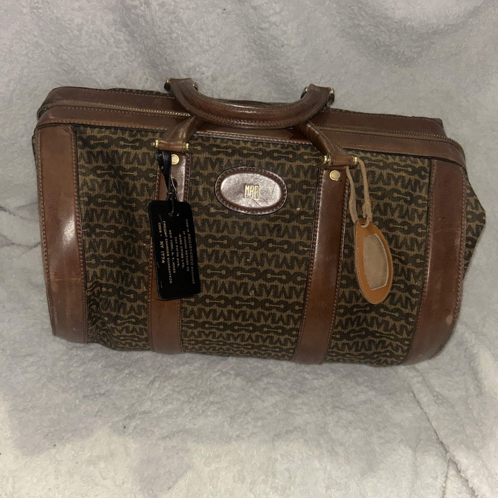 Vintage Mark Cross Canvas Leather Weekender Duffel Carry On Travel Bag.