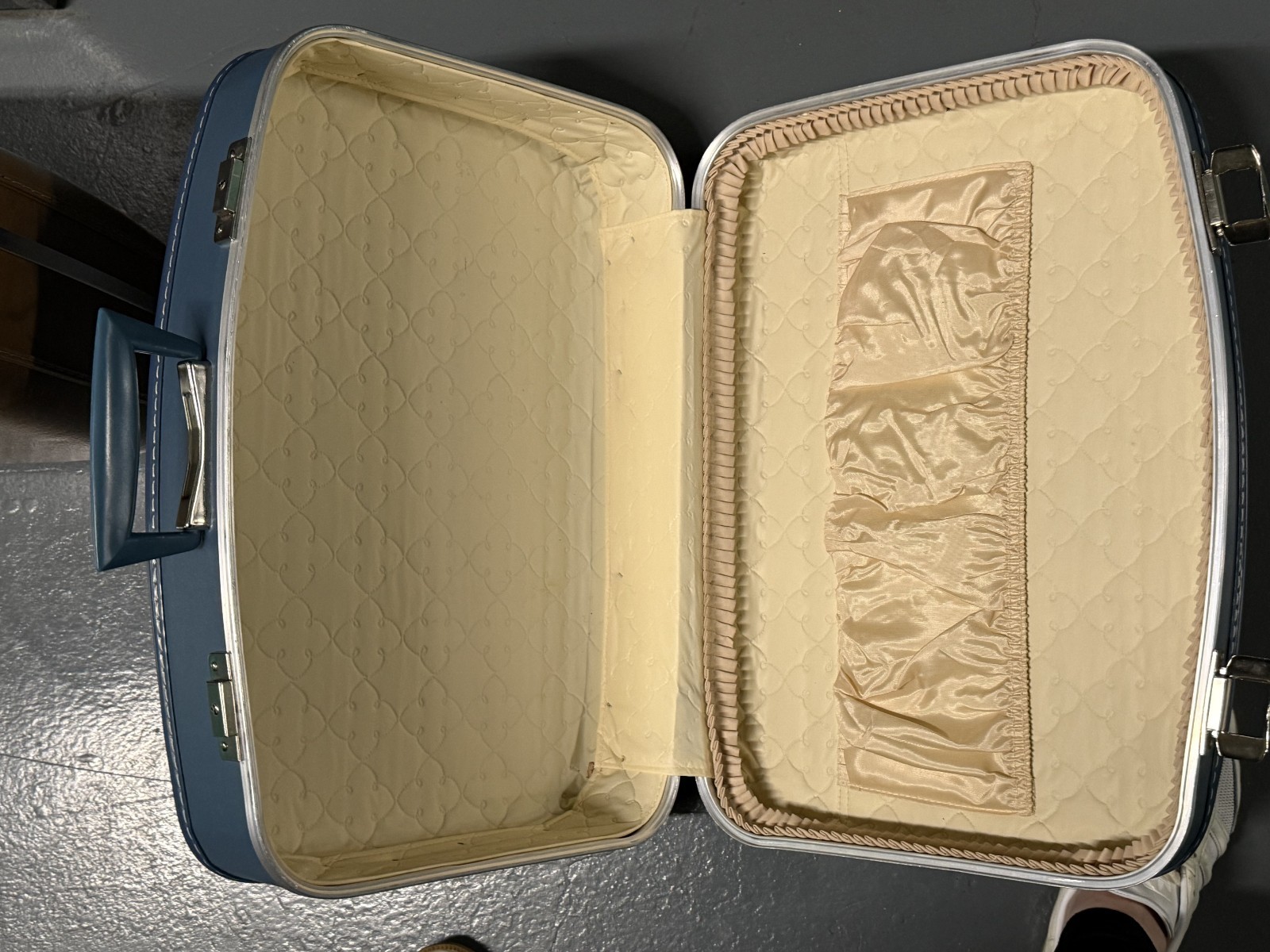 Vintage Blue Vinyl Hard Case Suitcase – Mid Century