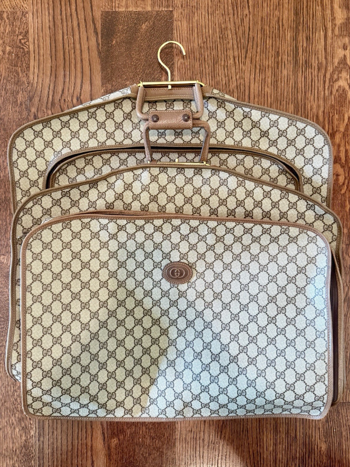 Authentic Vintage Gucci GG Monogram Garment Bag Travel Canvas Leather Italy