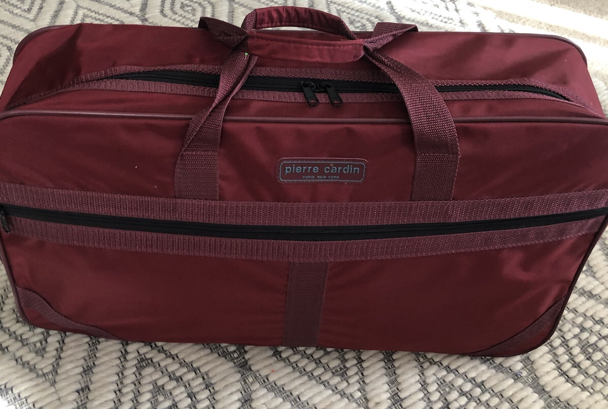 VTG Pierre Cardin Nylon Travel Bag Paris New York Burgundy 1 Piece 23×14.
