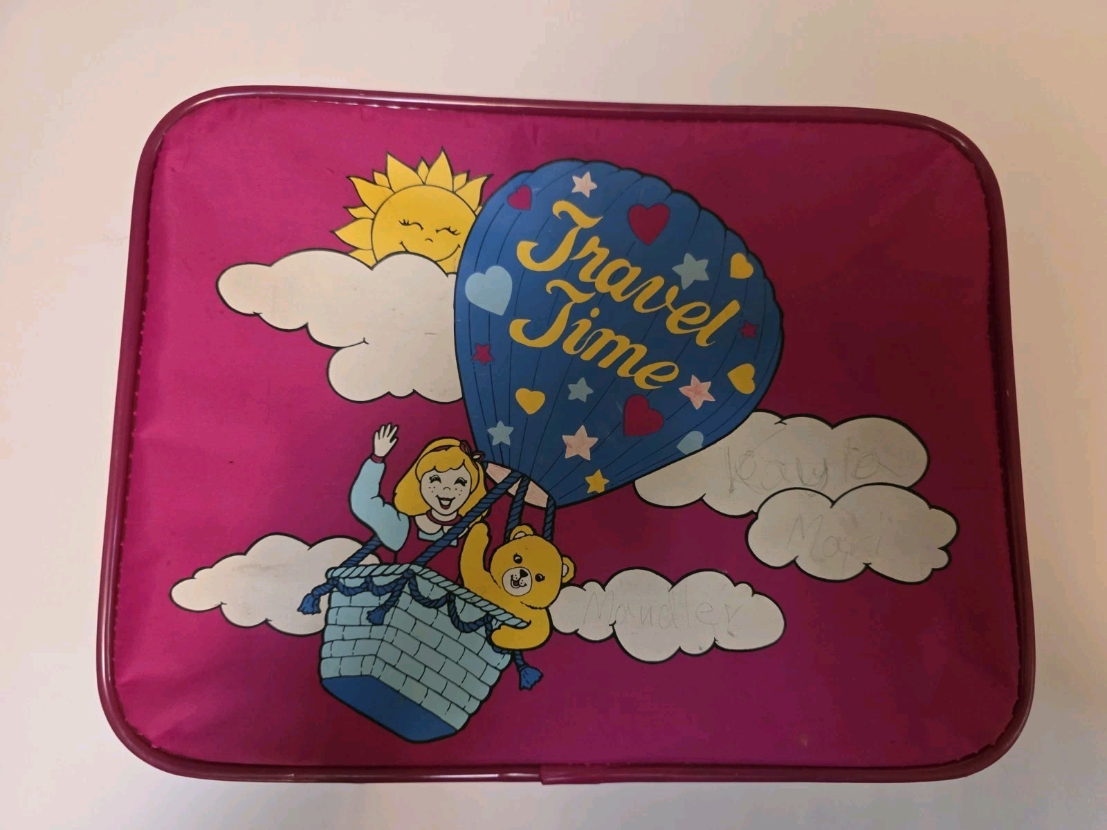 Travel Time ~ Children’s Suitcase ~ Overnight Bag Pink 🌞 Hot Air Balloon ~1980