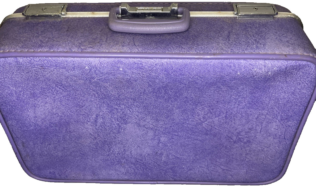 VTG 70’S JC PENNEY PURPLE MARBLED TEXTURE SUITCASE Luggage 2 Piece NO KEY