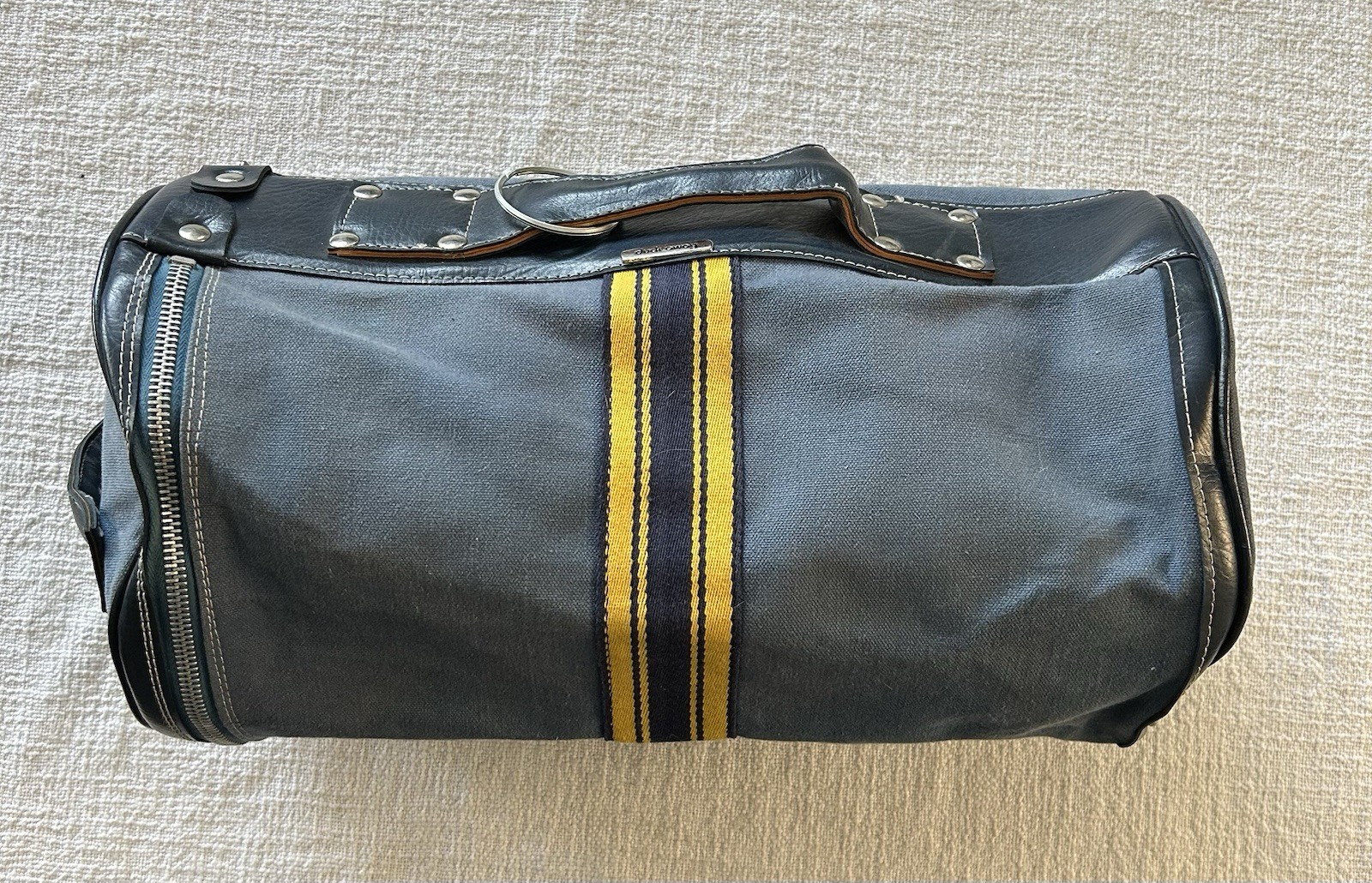 Vintage Duck Away Bag 1970s Made In Japan Canvas Bag Blue Yellow Leather Trim