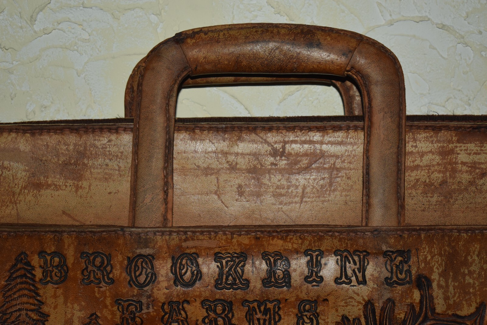 Authentic Original Hand Tooled Briefcase Brookline Farm Scene And Wildlife Scene