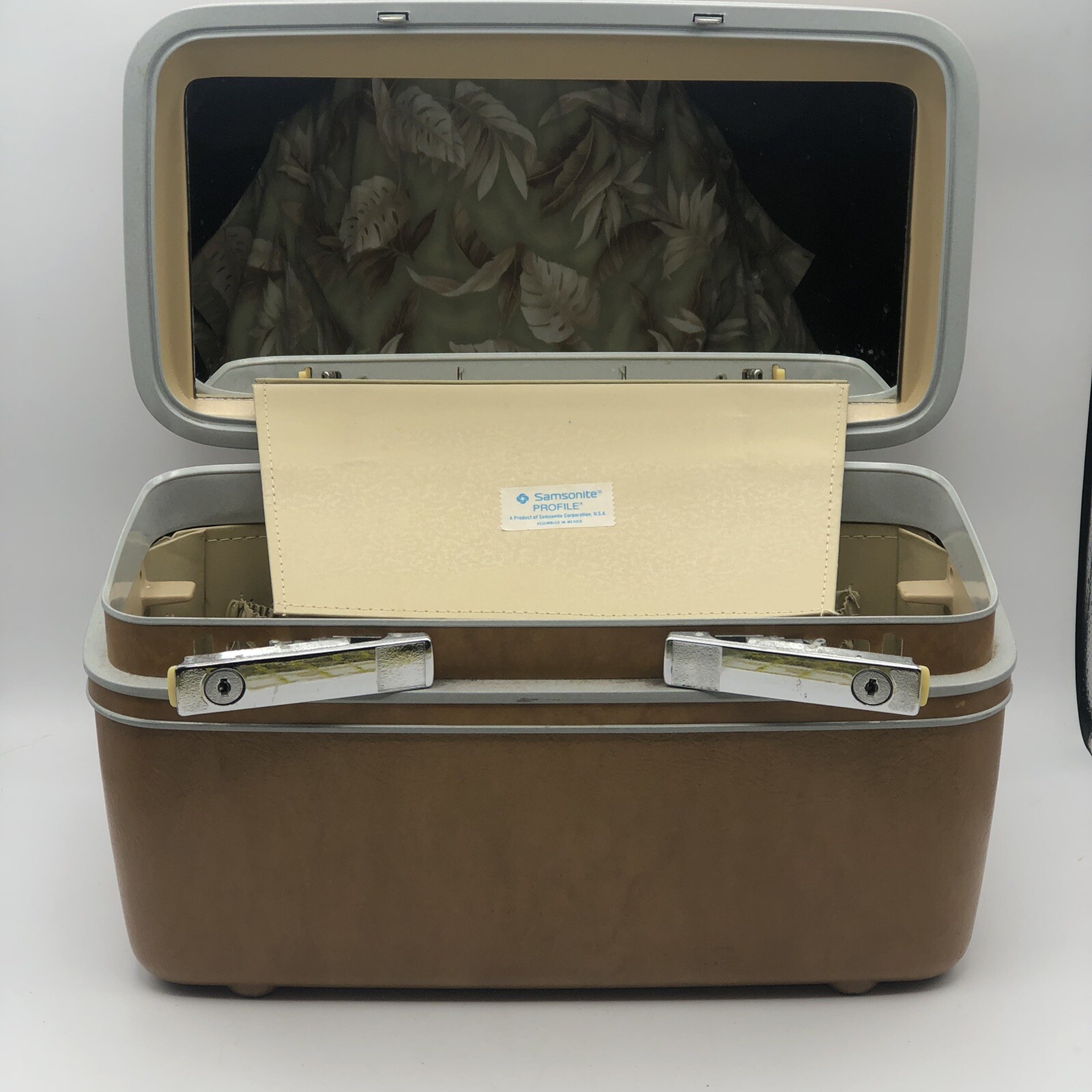 Samsonite Travel Vanity Case Brown With Mirror And Insert Divided Tray
