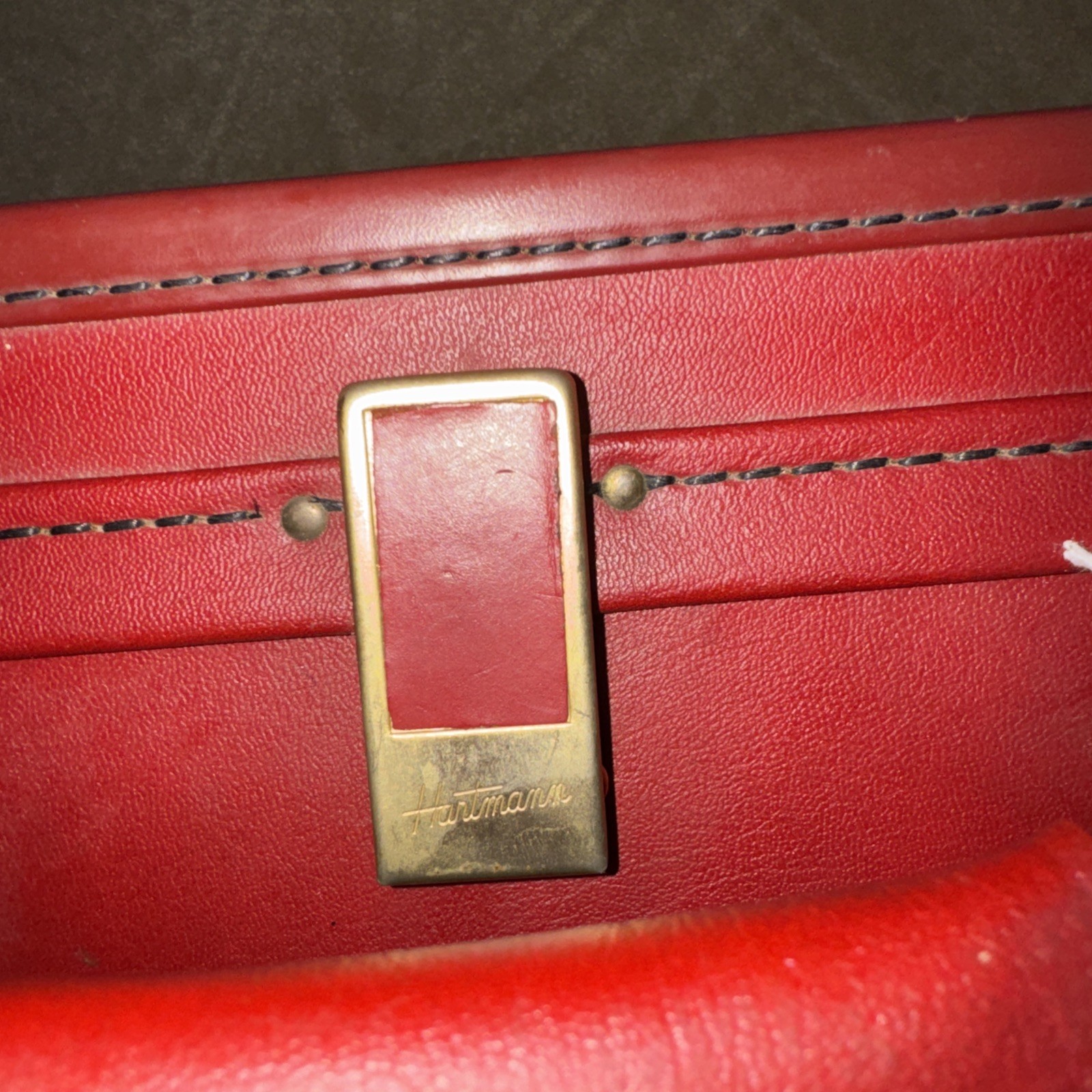 Vintage Hartmann Red Leather Hard Case Suitcase Set (2) Wood Frame Retro Luggage