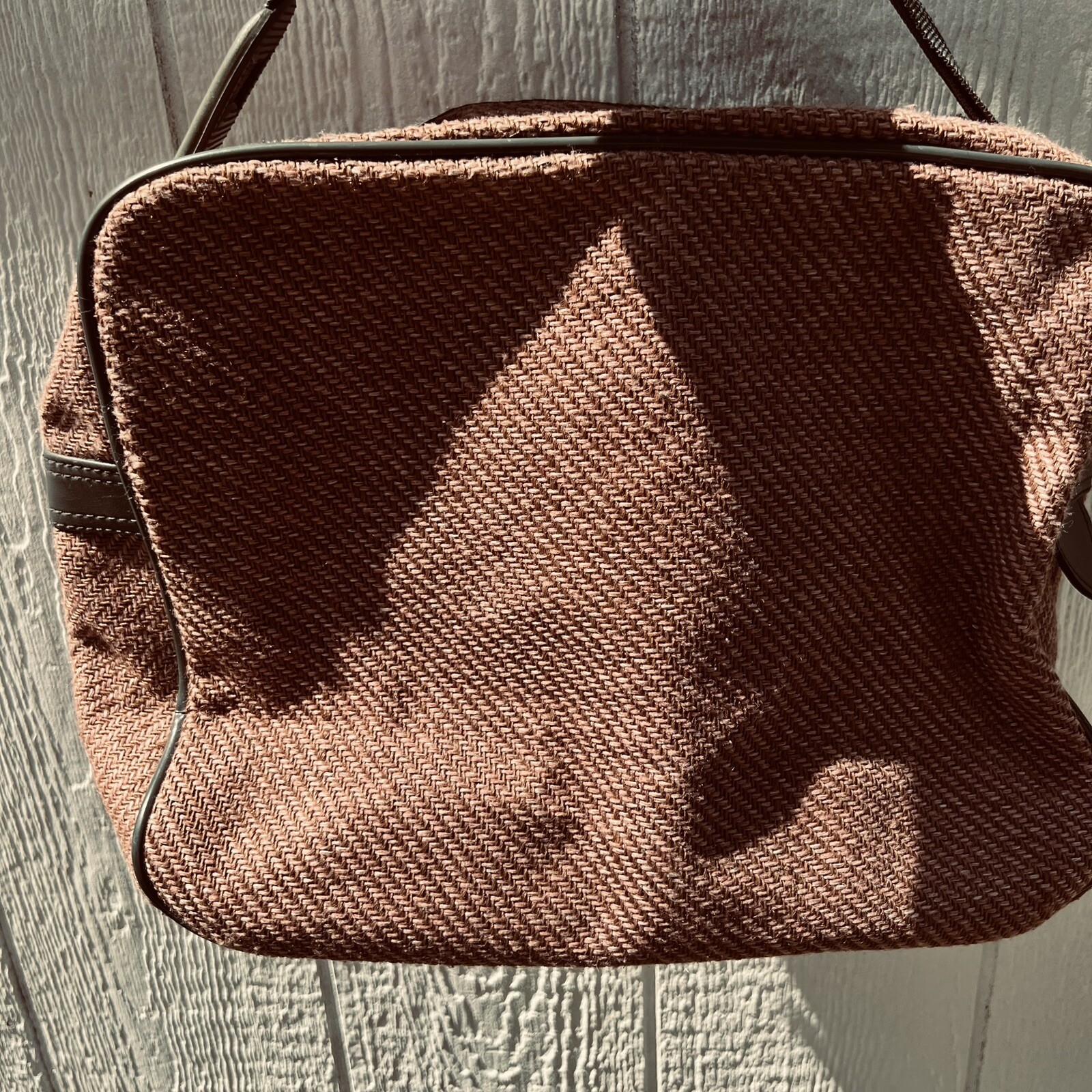 80s Palo Carry On Personal Vanity Luggage Piece Grey Leather Trimmed Pink Tweed
