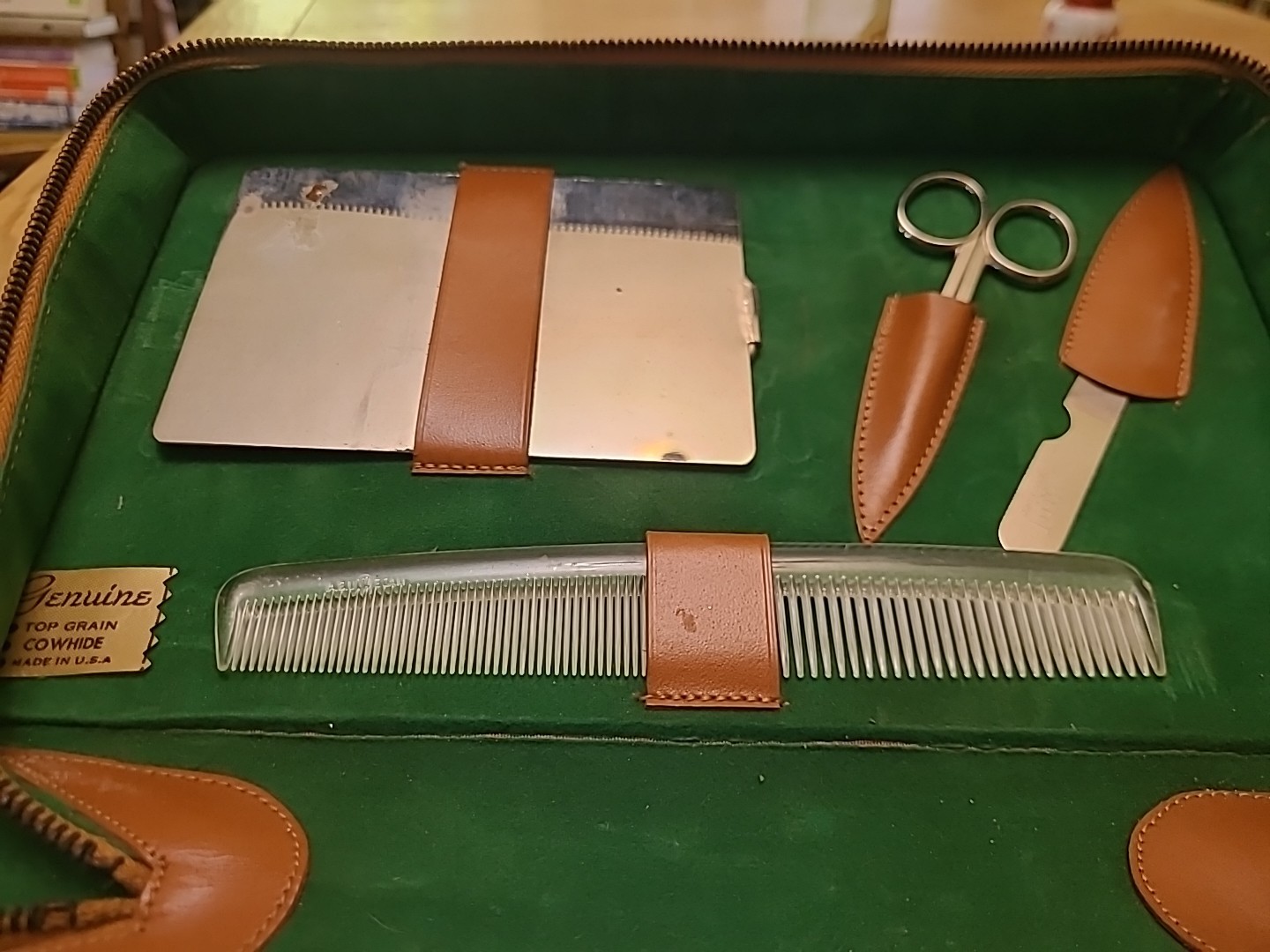 Vintage German/ USA Leather Case Travel Toiletry 11 Piece Top Grain Cowhide, Exc