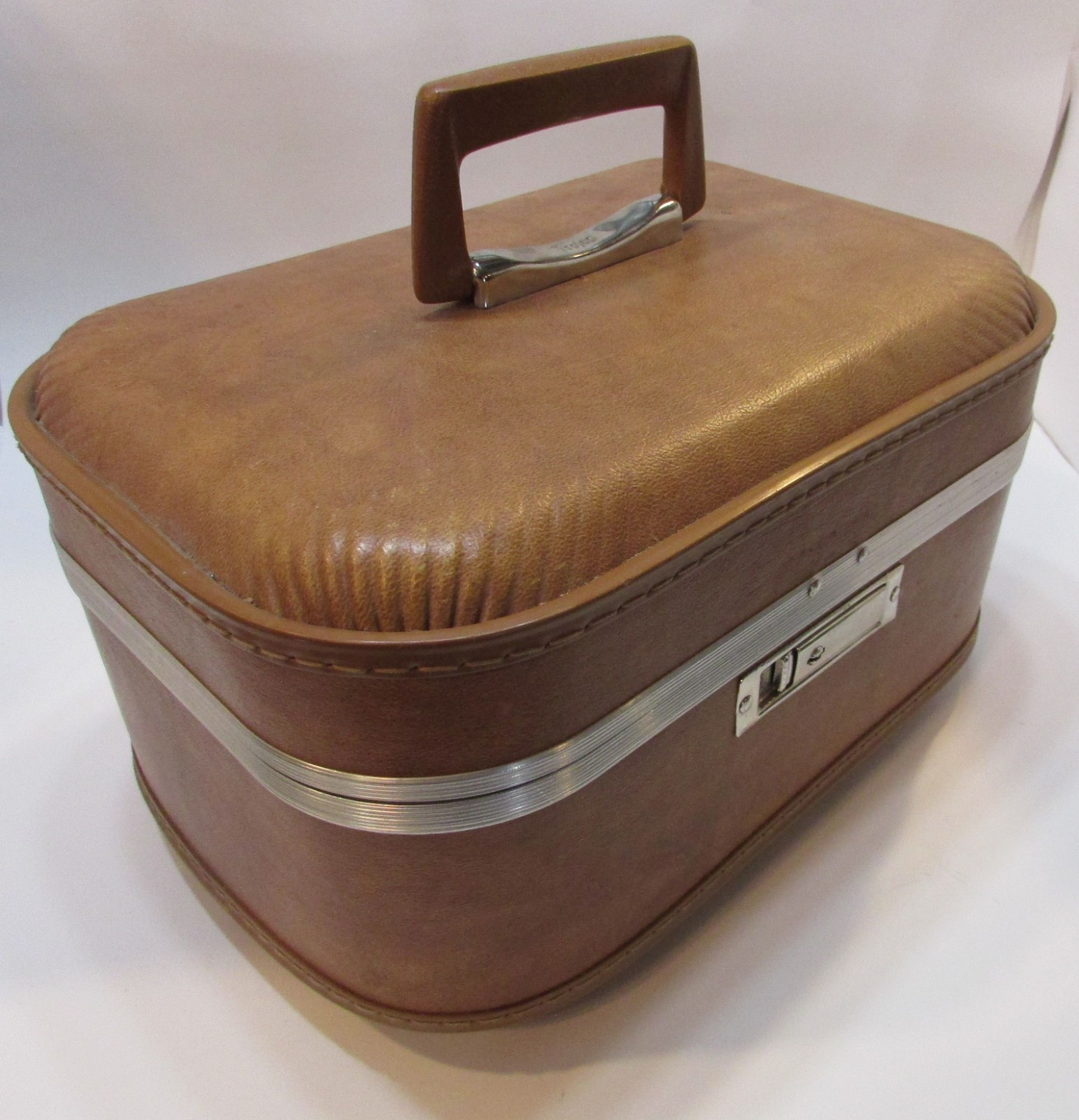 Vintage 1970s Trojan Camel Train Case Makeup Overnight HardShell Suitcase 7x9x13