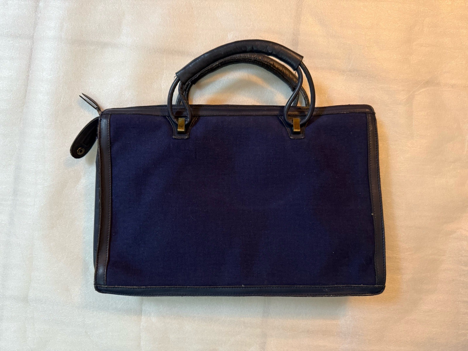 Vintage Pappagallo Leather & Corduroy Navy Briefcase, 15.5×10.5 inches