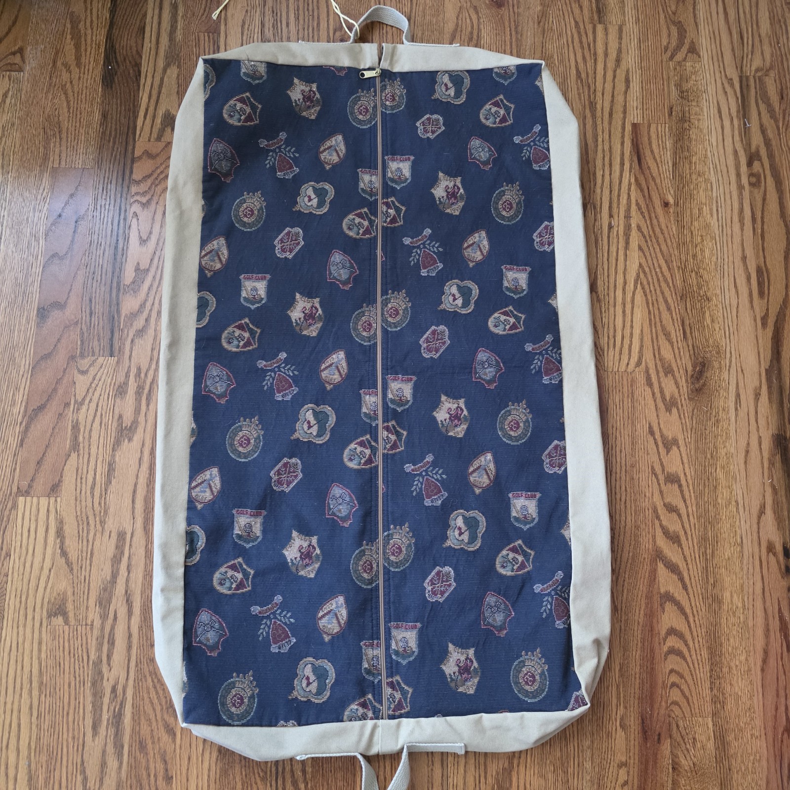 Vintage Golf Themed Garment Travel Bag Canvas Zippered Hanging Blue/Beige 39×23