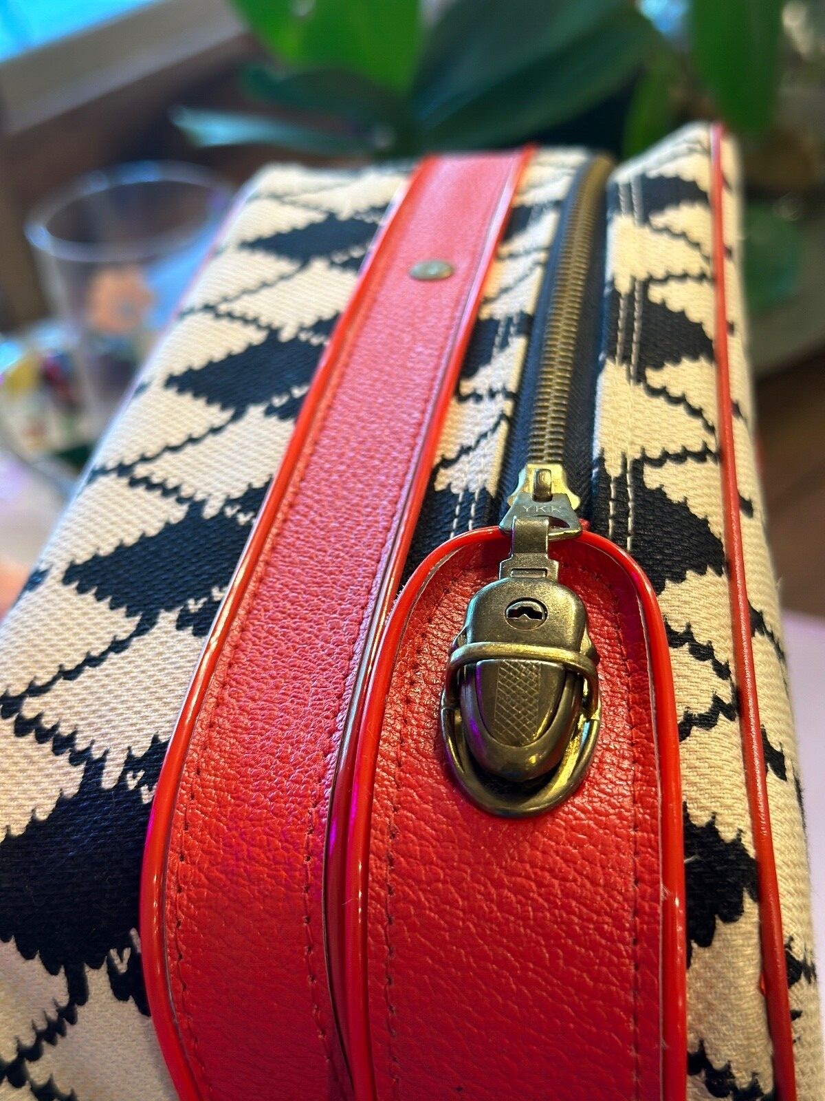 So VINTAGE and Super RETRO Traveling case Black, white pattern with RED accents!