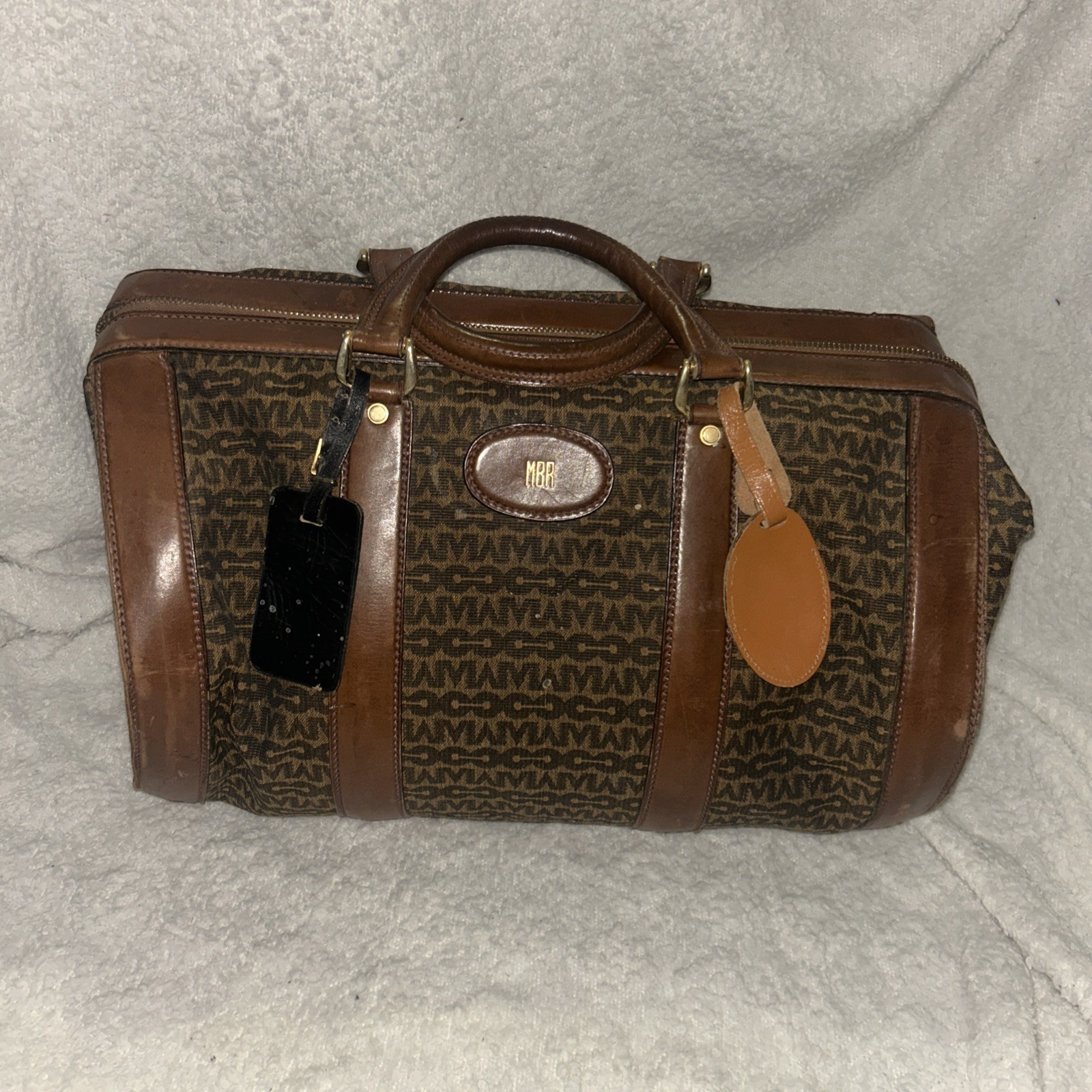 Vintage Mark Cross Canvas Leather Weekender Duffel Carry On Travel Bag.
