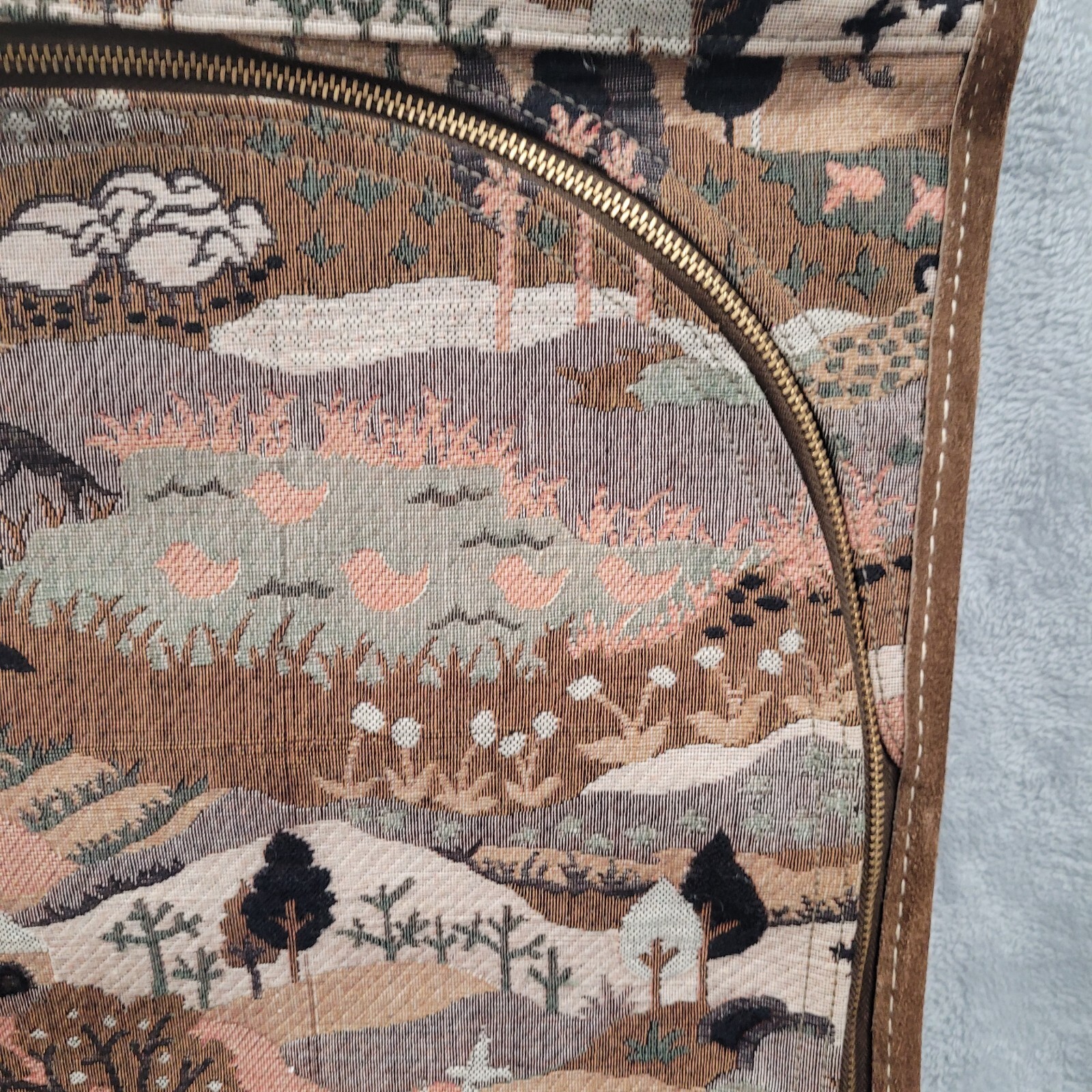 Vintage Garment Bag Embroidered Tapestry Woodsland Animals Scenes