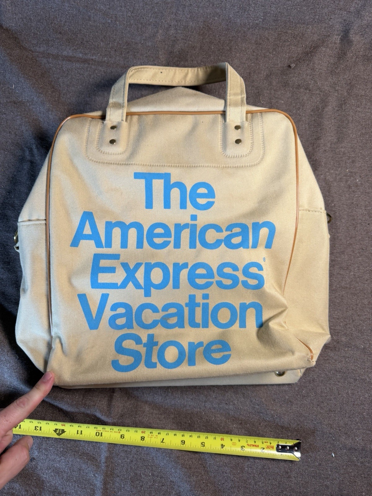 Vintage American Express Vacations Beige Canvas Messenger Tote Bag Carry-On