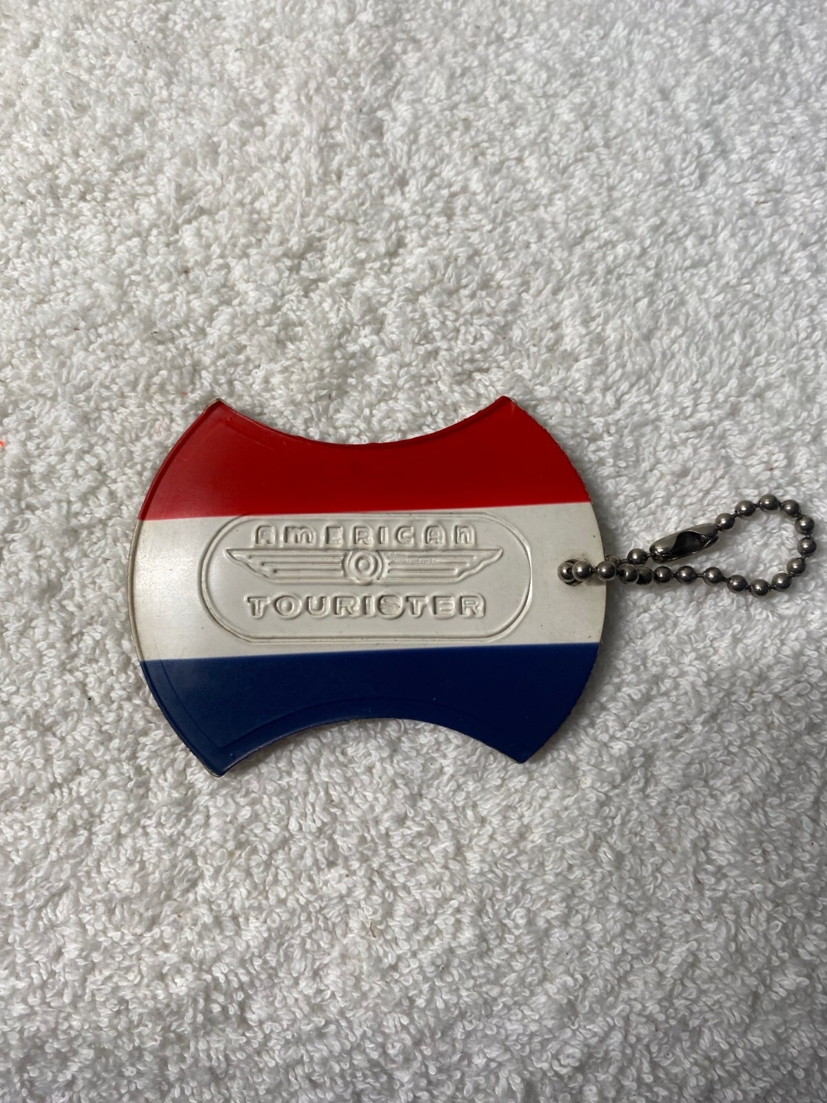 AMERICAN TOURISTER BAGGAGE TAG RED WHITE AND BLUE VINTAGE