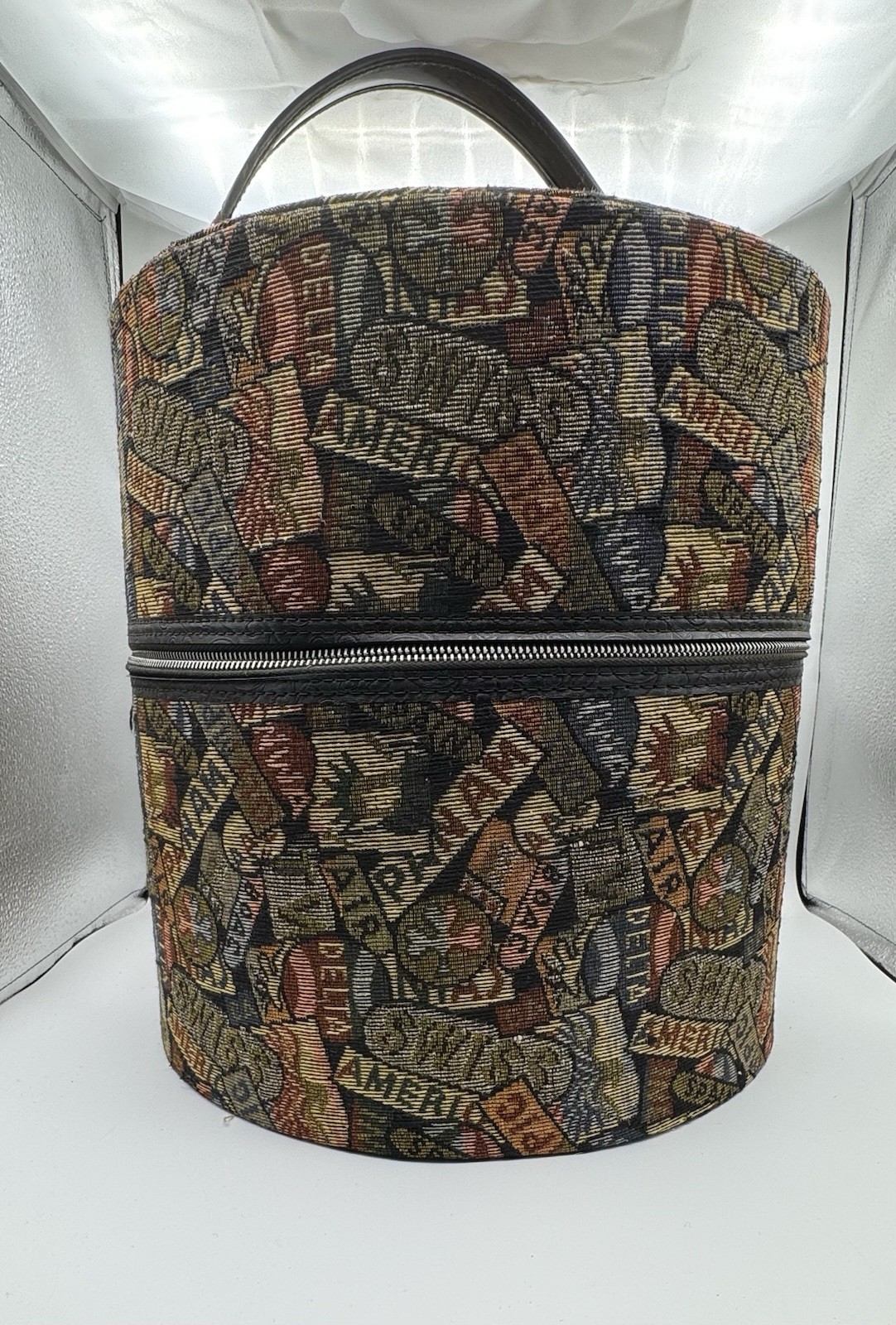 Vintage Airline Themed Upholstered Hat / Wig Box Luggage & Key