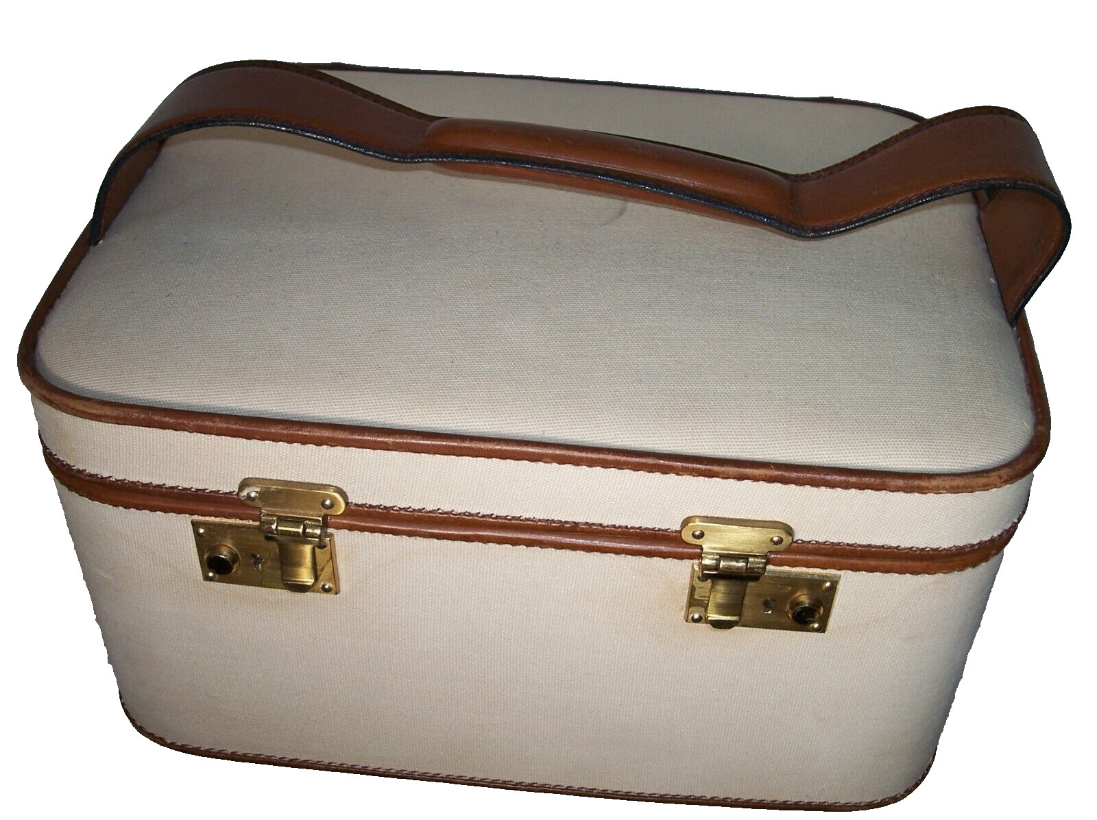 Mark Cross Travel Box Bag Leather & Canvas 14x11x6.5″ Luggage