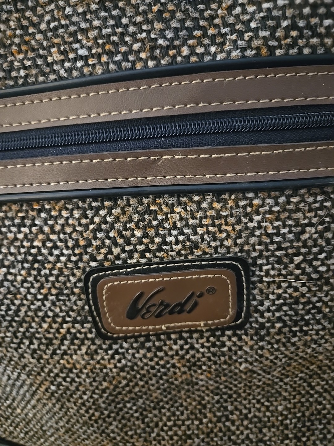 Verdi Travel Bag Vintage Tweed Faux Leather 70s Brown Pockets Shoulder Strap USA