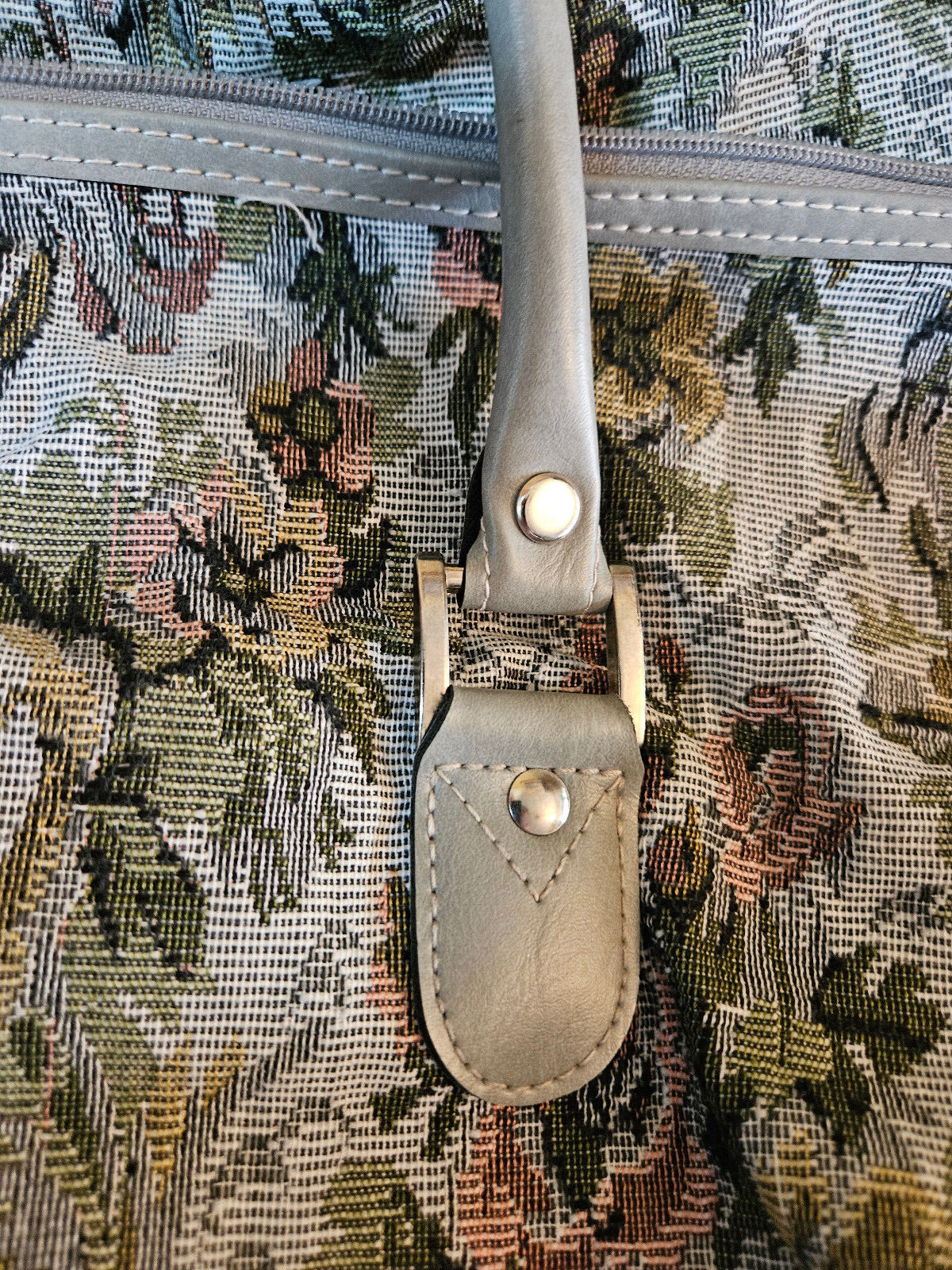 Vtg American Flyer Very Large Travel Tote Gym Bag Fabric Tapestry Gray Floral