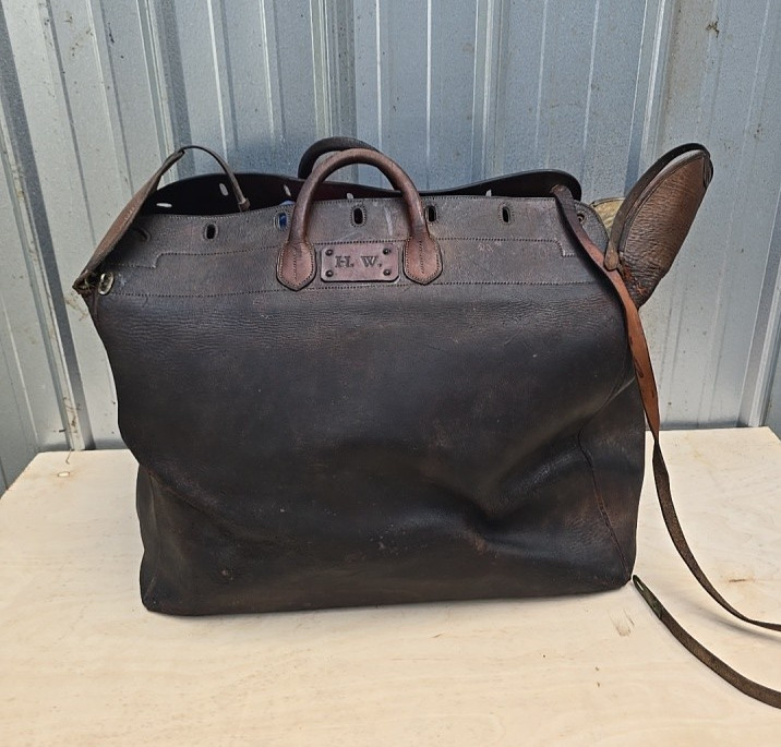 Antique 1800’s Large Railway Satchel Holdall Travel Valise Pre 1910